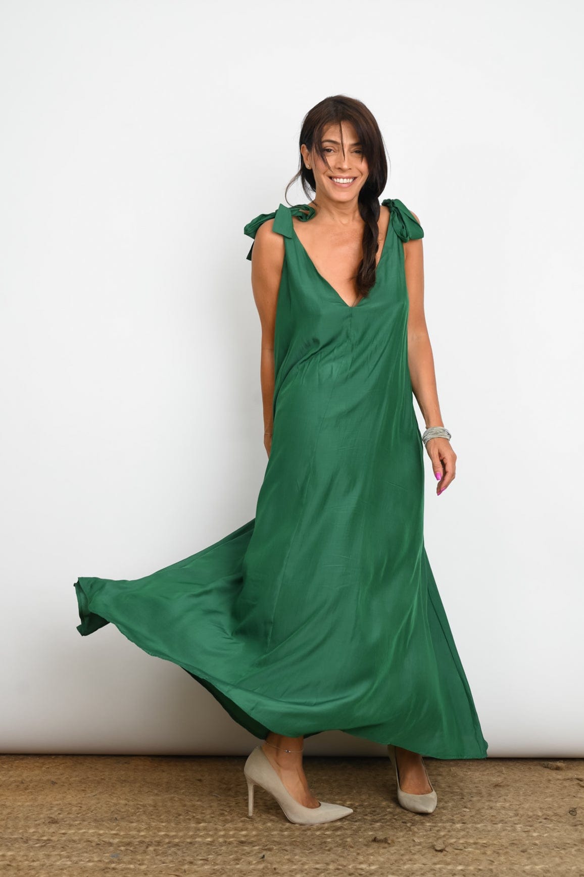 FLY  שמלה ירוקה כתפיות קשירה image 2