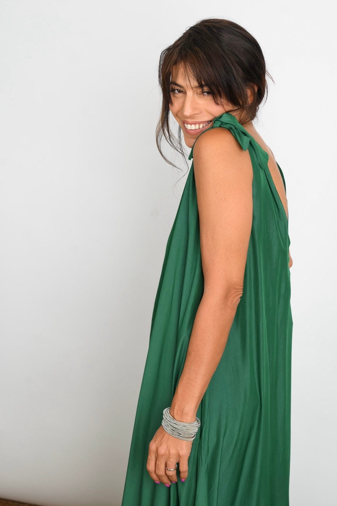 FLY  שמלה ירוקה כתפיות קשירה image 0