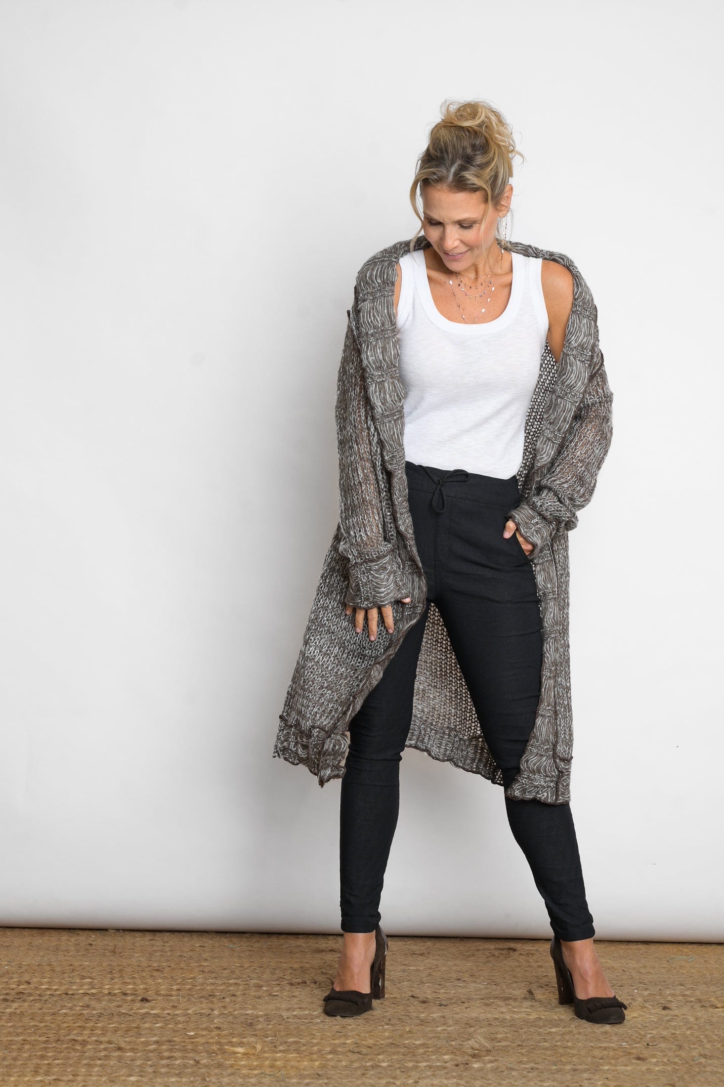 PAROS עליונית סרוגה זית/ חום לבן image 1