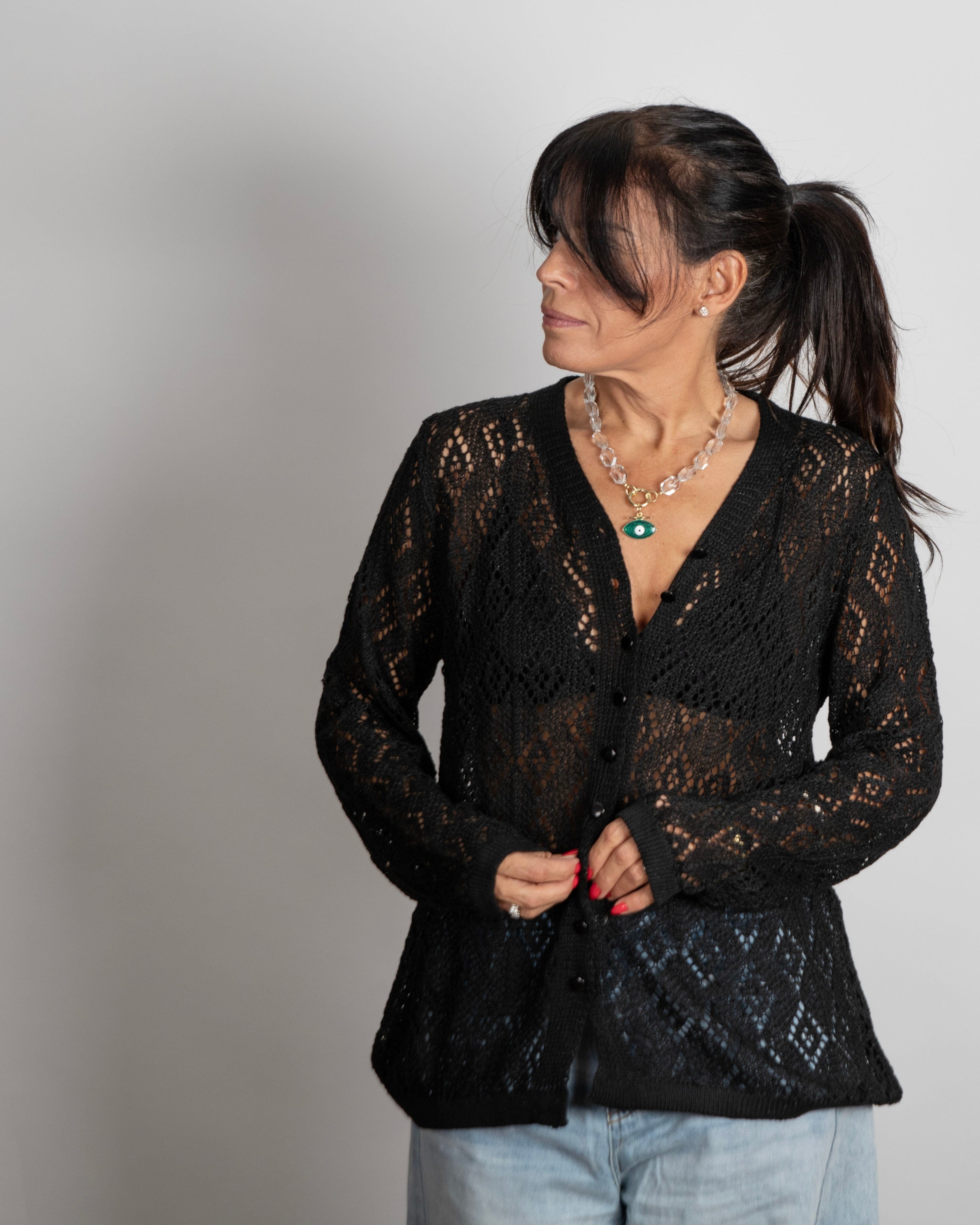 CELINE  עליונית סריג חורים שחור image 3