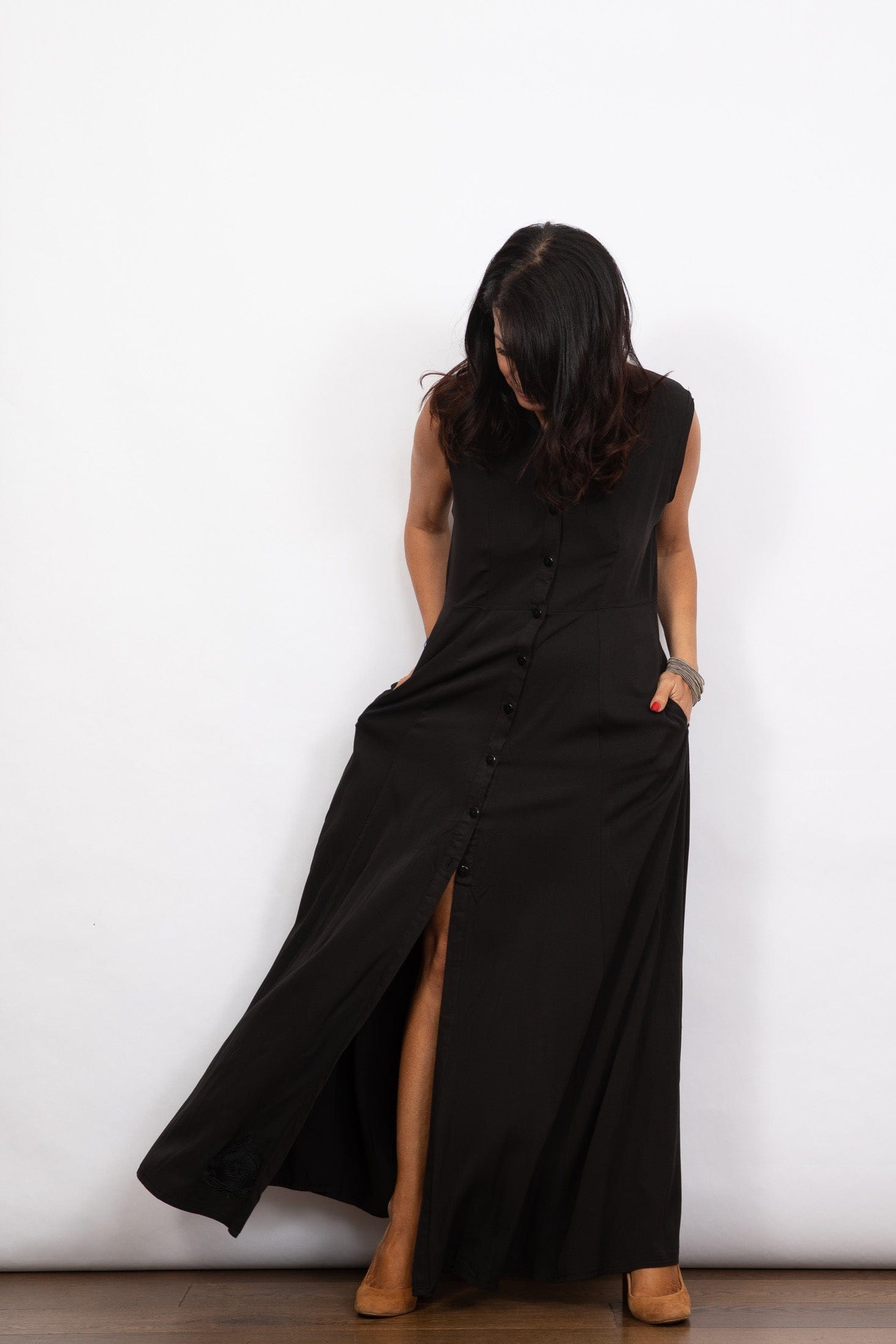 LIMA שמלה שחורה מקסי כפתורים image 3