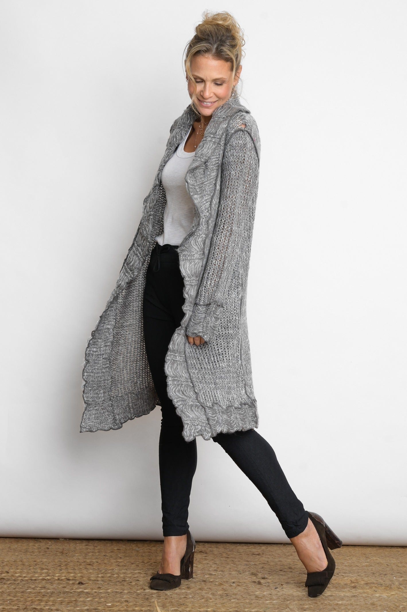 PAROS עליונית סרוגה אפור לבן image 1