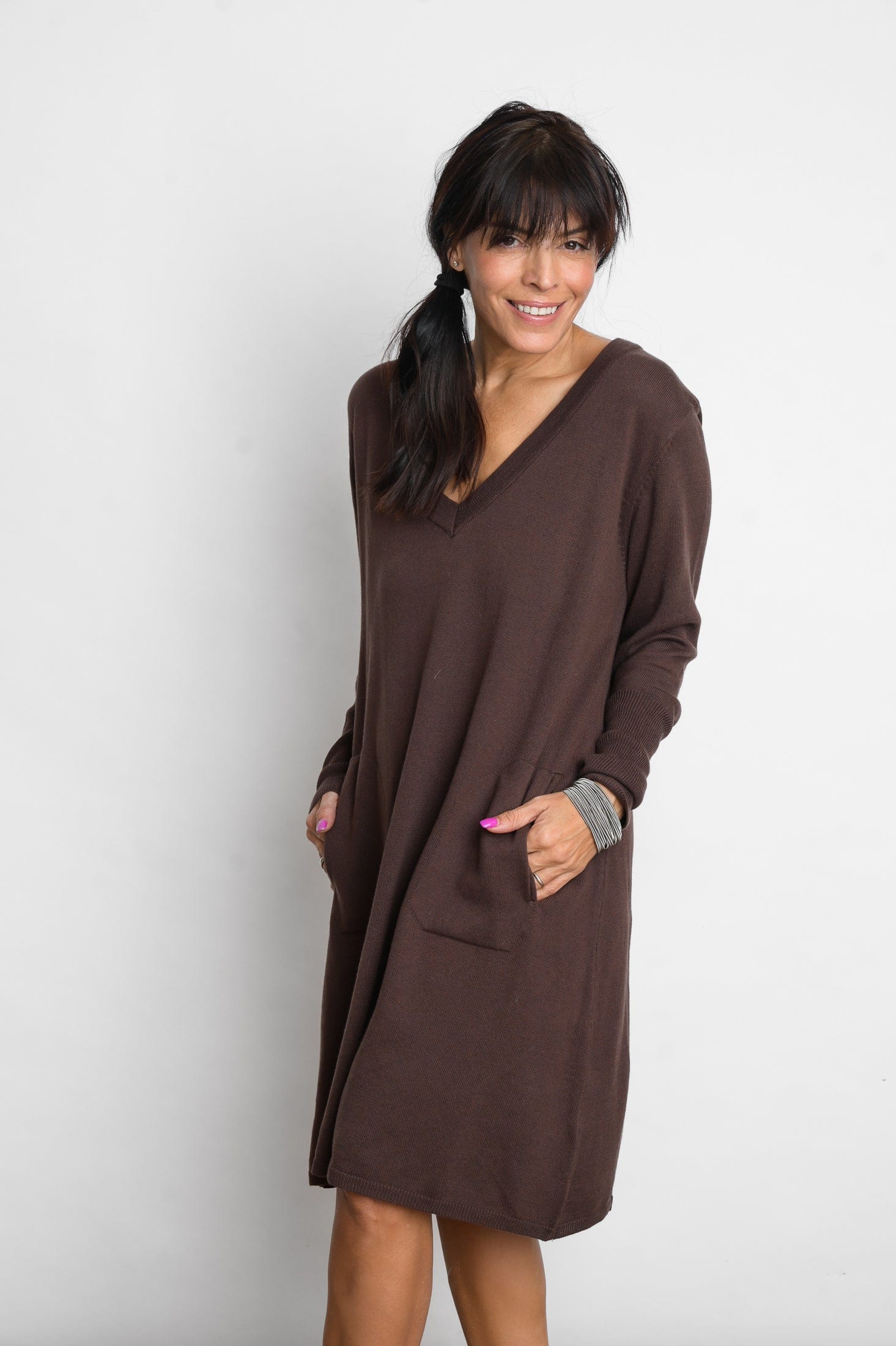 EVIA שמלת סריג מיני חום image 9