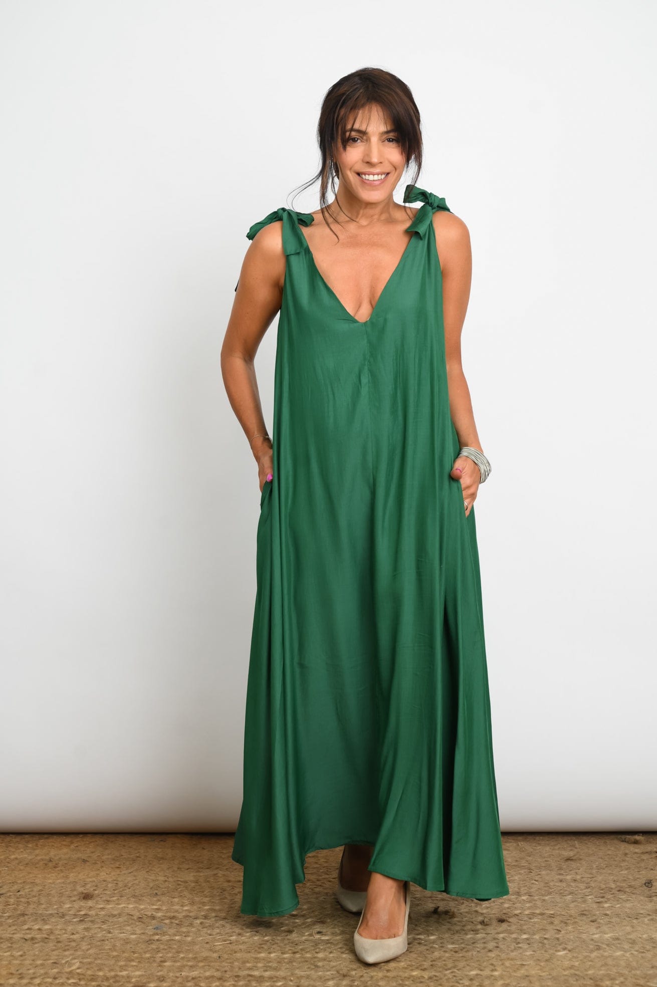 FLY  שמלה ירוקה כתפיות קשירה image 6