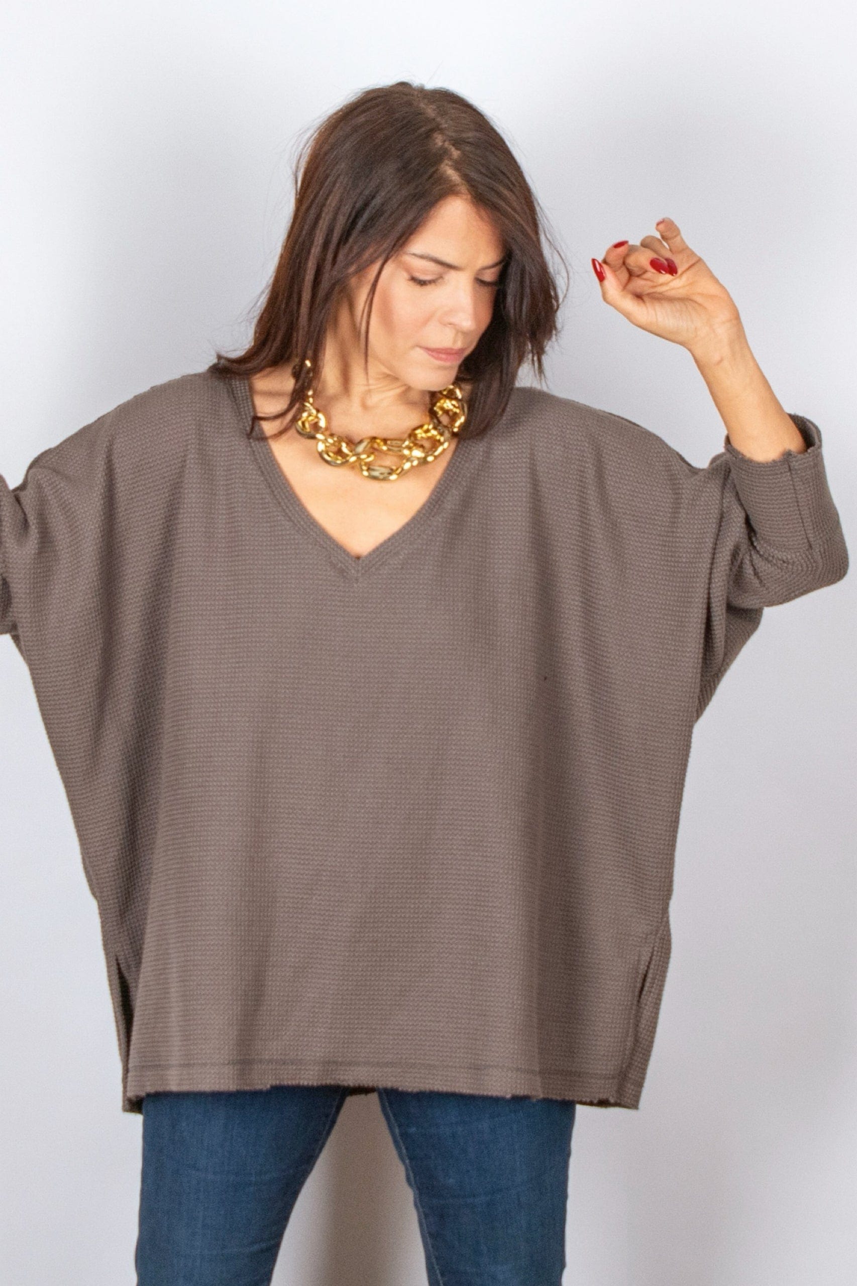 RIKI חולצת אוברסייז וופל image 8