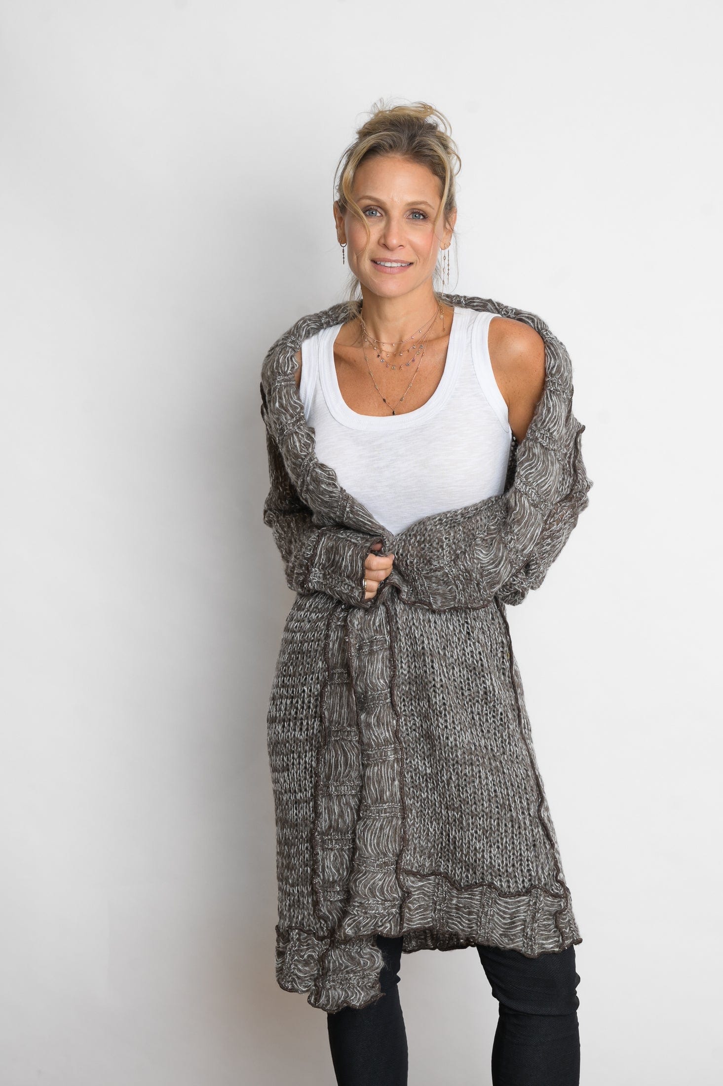 PAROS עליונית סרוגה זית/ חום לבן image 7