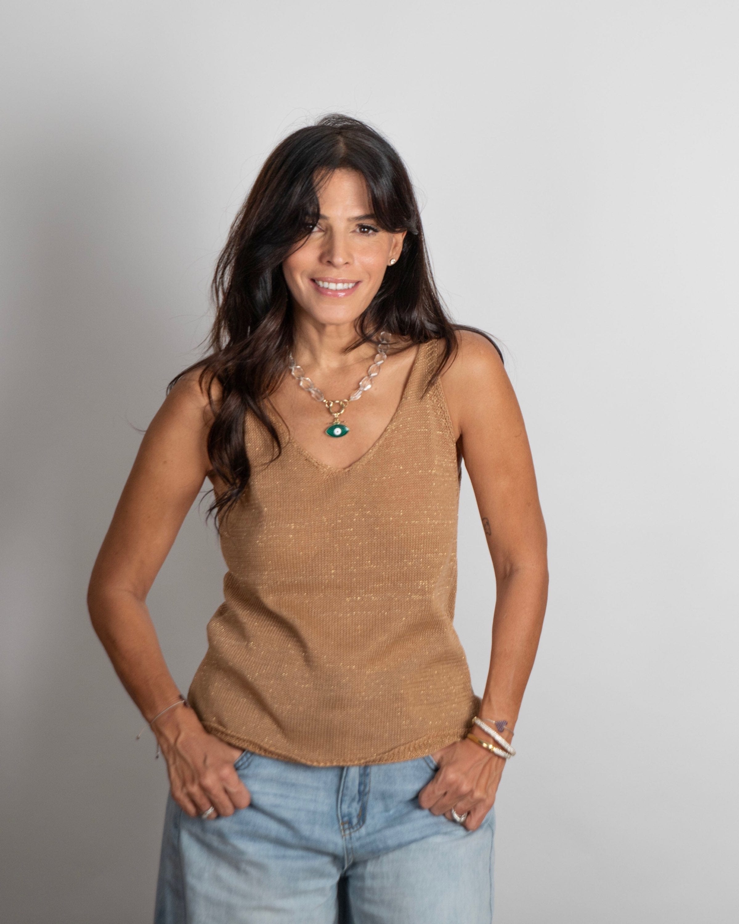 AMY  גופיית סריג קאמל מוזהב image 2