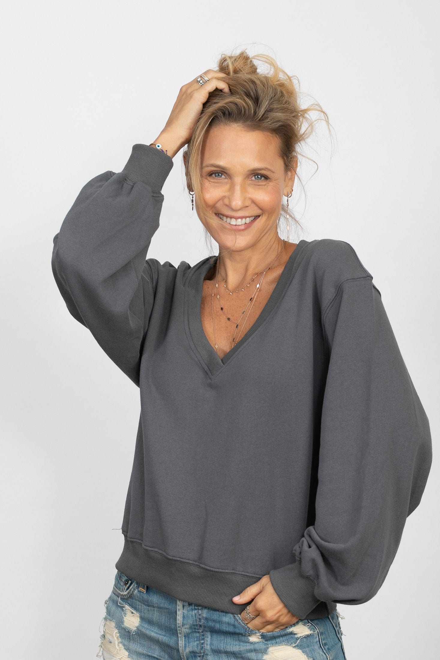 PEAR V  חולצת טרנינג אפורה image 1