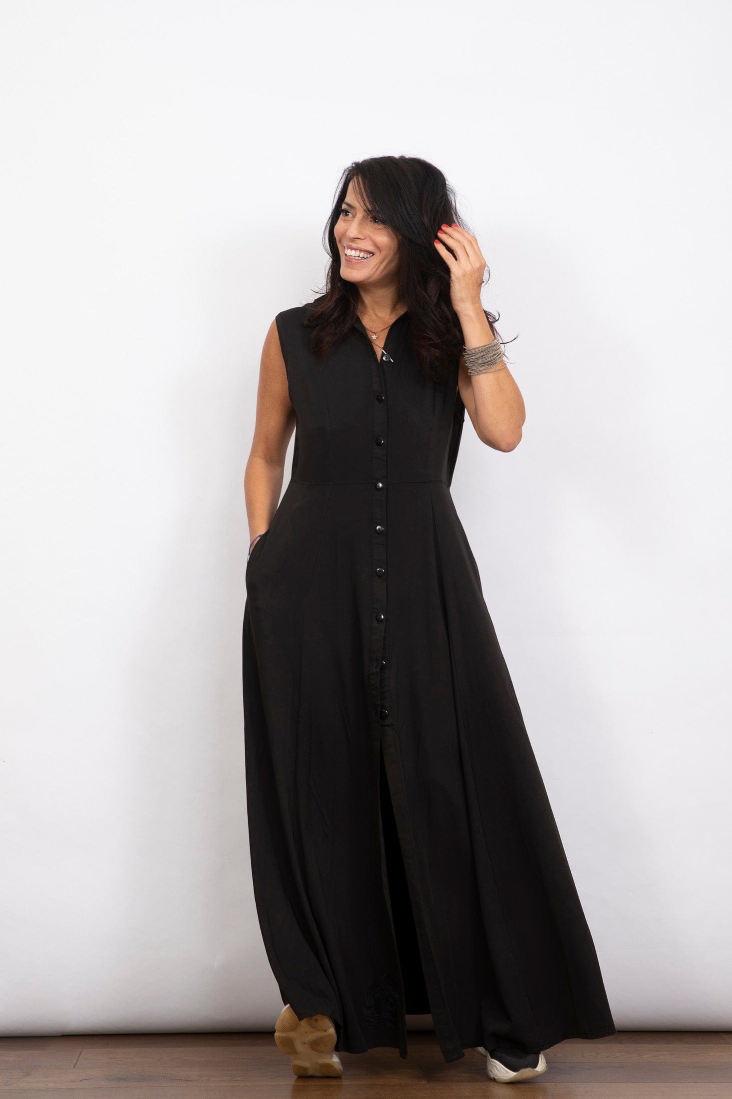 LIMA שמלה שחורה מקסי כפתורים image 7