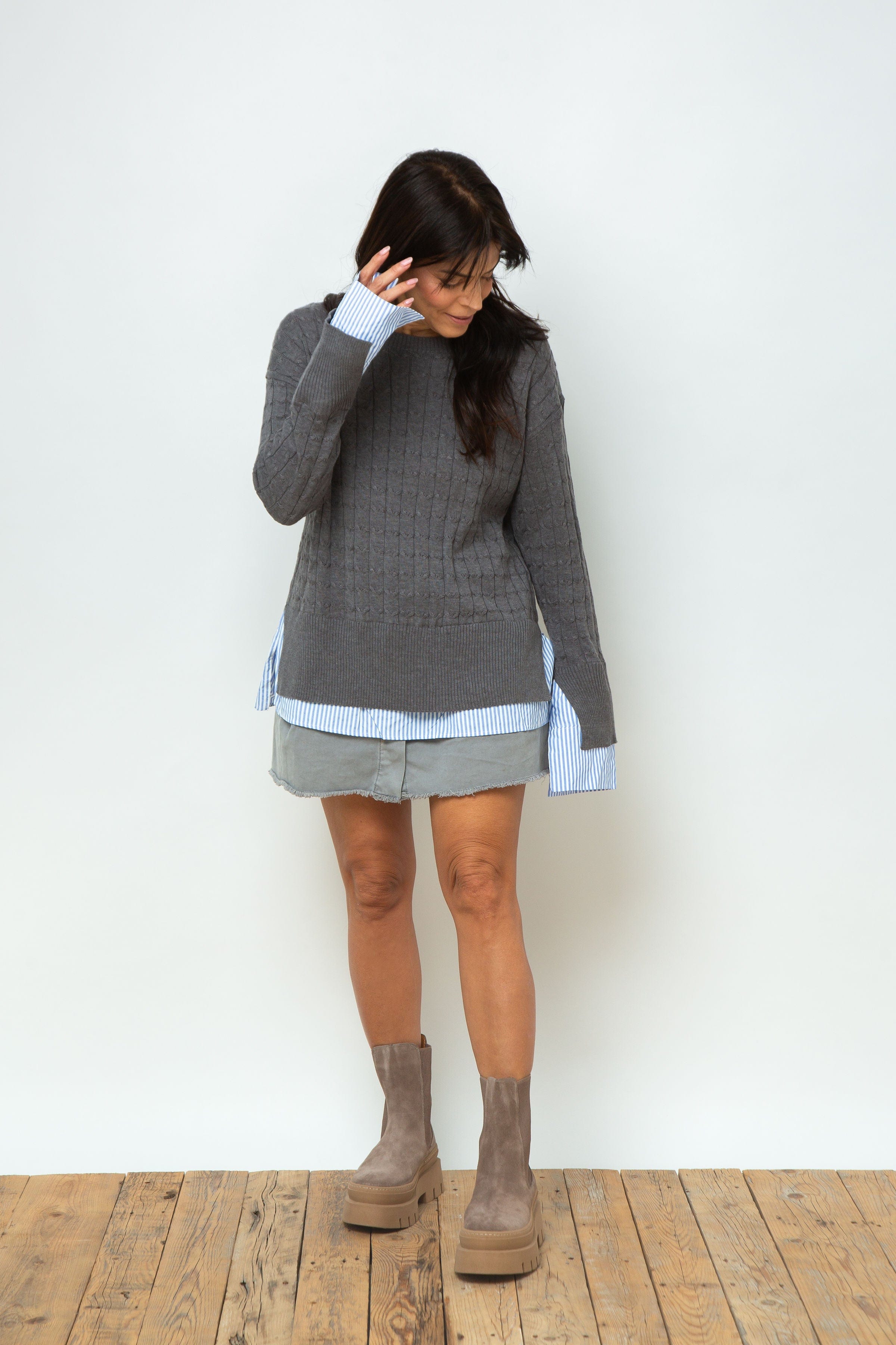 ST.MORITZ סריג צמות חולצה אפור image 5