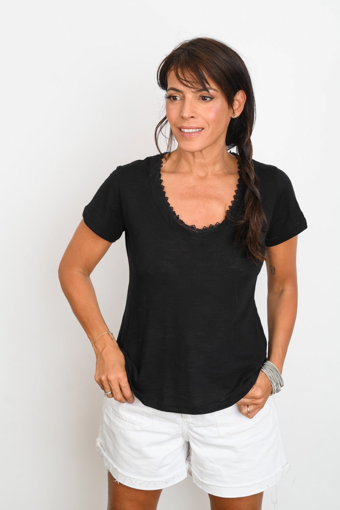 KOR V חולצה תחרה צרה שחור image 4