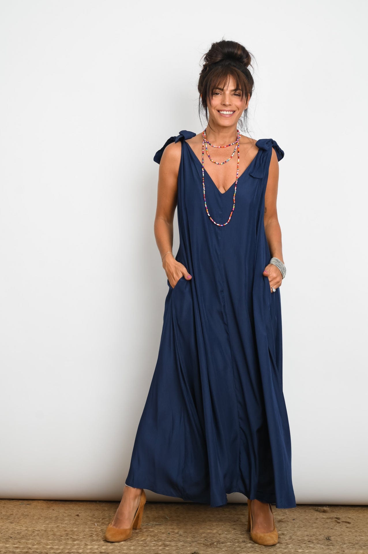 FLY  שמלה כחולה כתפיות קשירה image 10