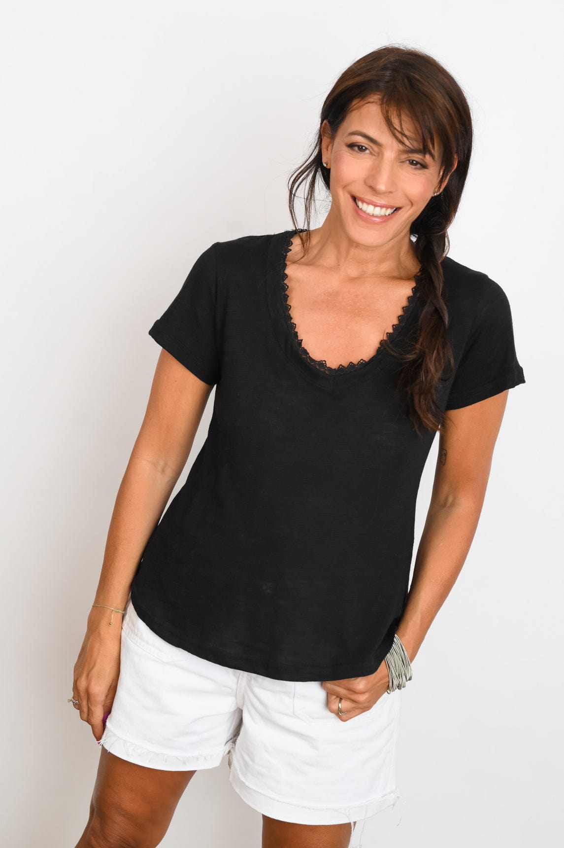 KOR V חולצה תחרה צרה שחור image 7