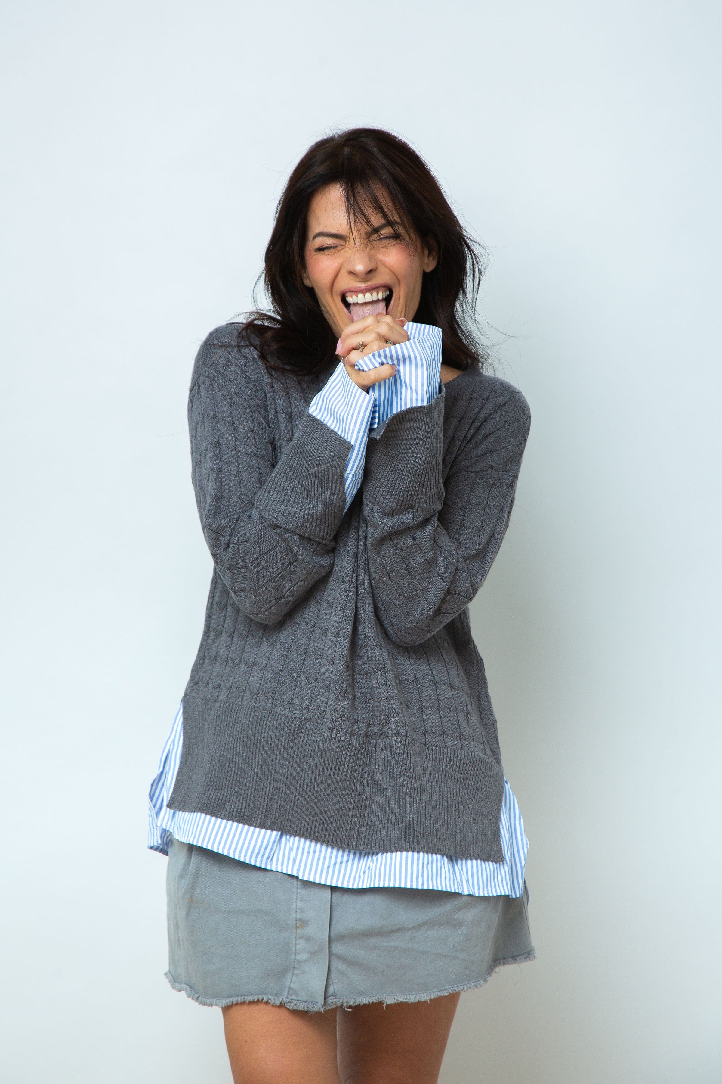 ST.MORITZ סריג צמות חולצה אפור image 6