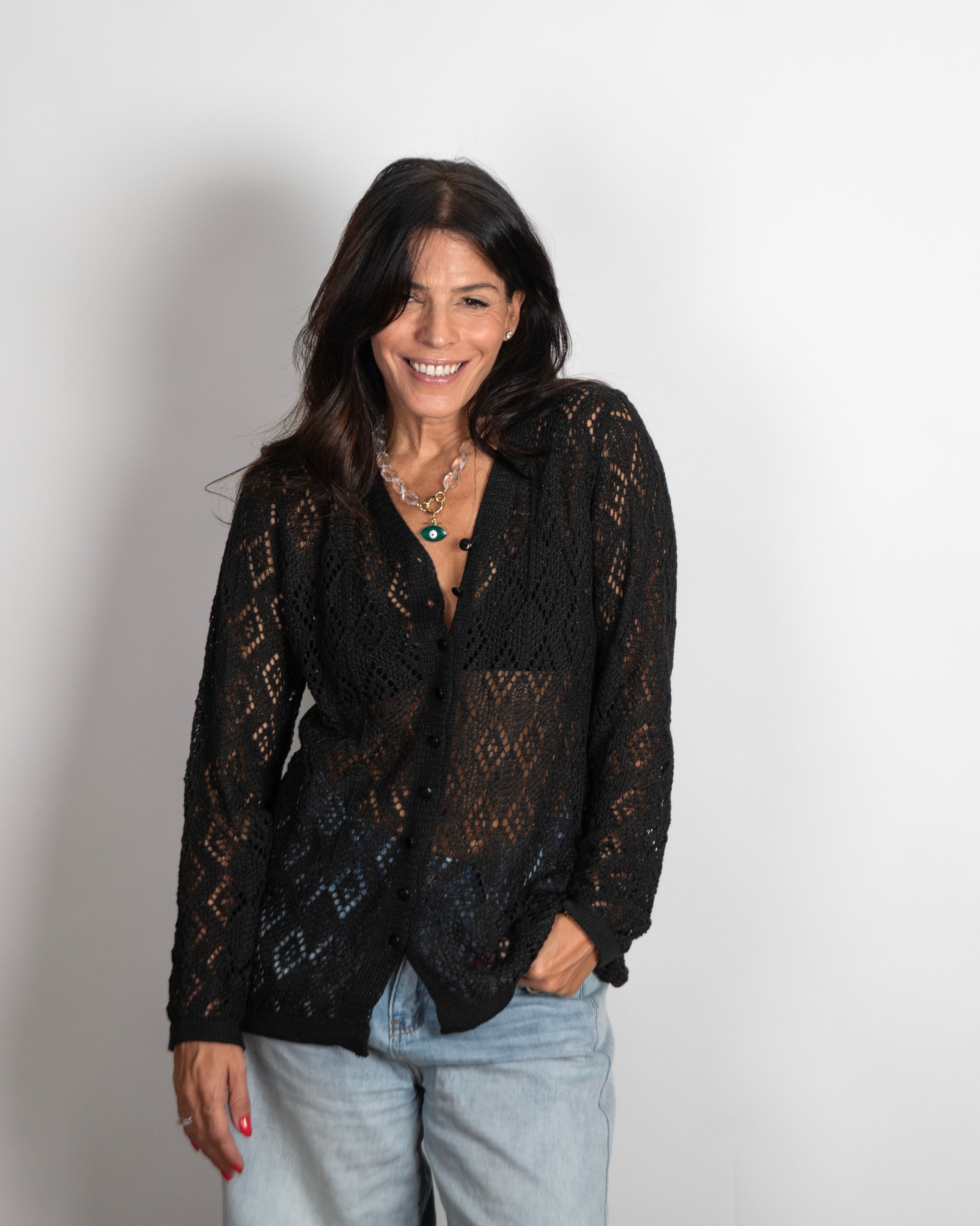 CELINE  עליונית סריג חורים שחור image 6