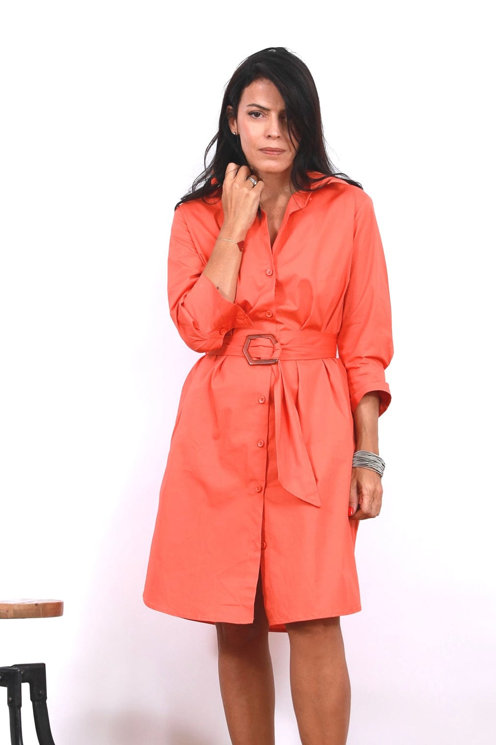 D DRESS שמלה כתומה עם חגורה image 1