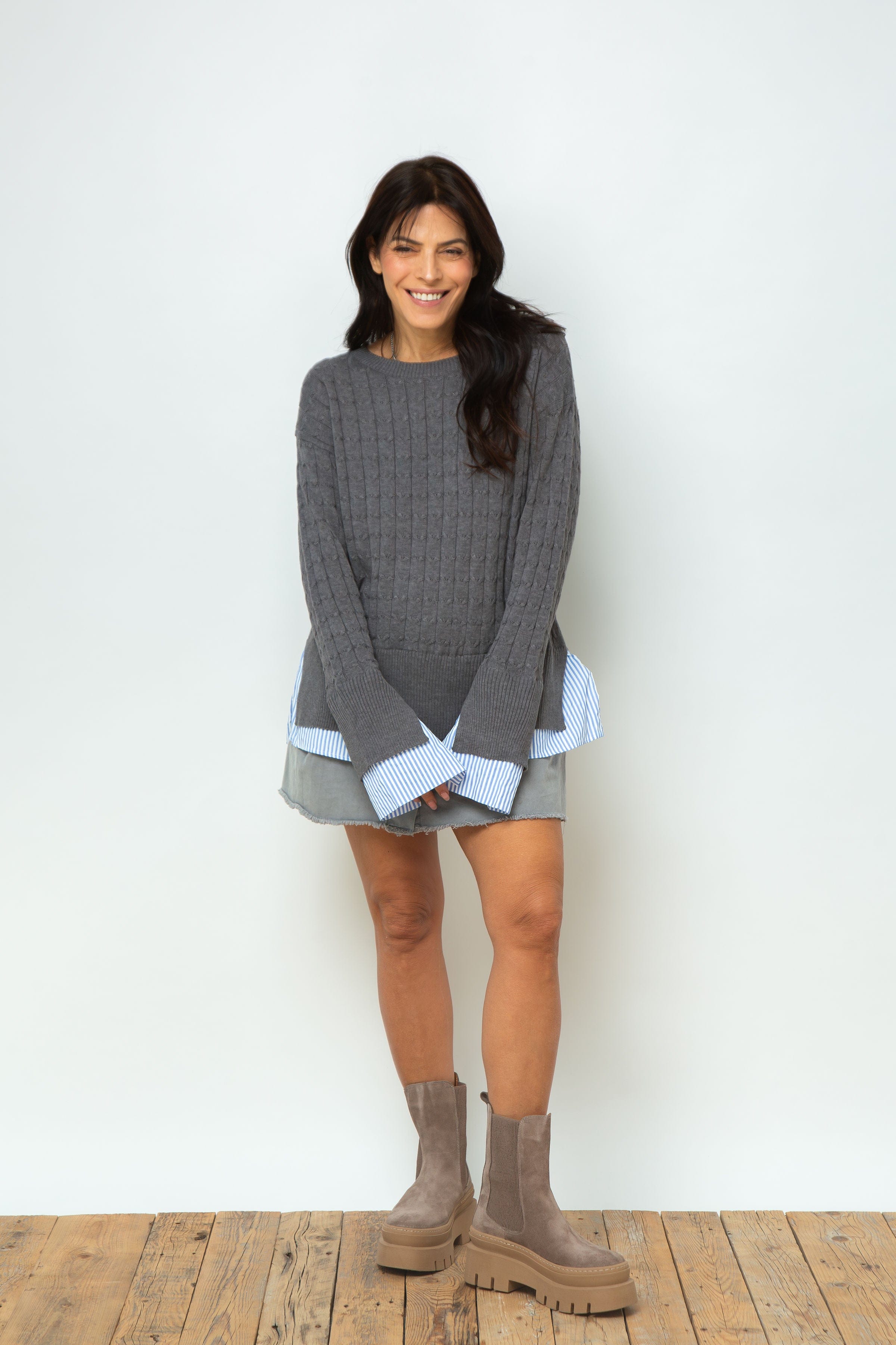 ST.MORITZ סריג צמות חולצה אפור image 8