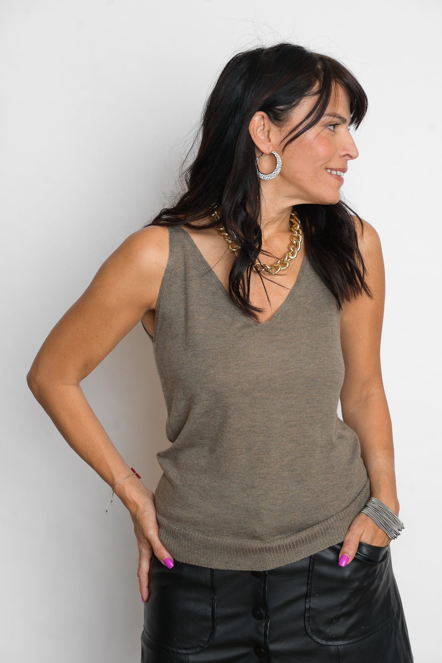 LEMNOS גופיית סריג חום image 4