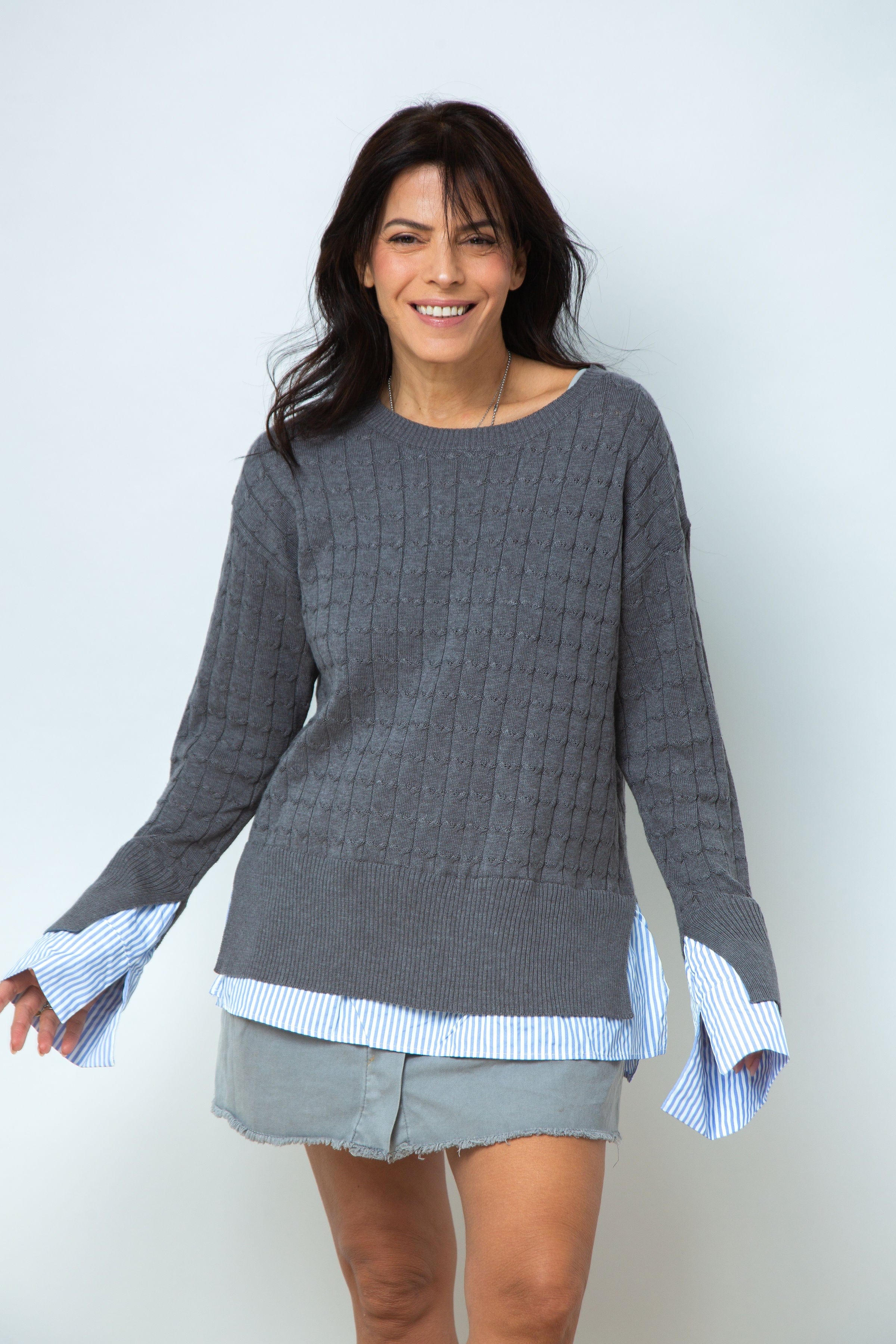 ST.MORITZ סריג צמות חולצה אפור image 2