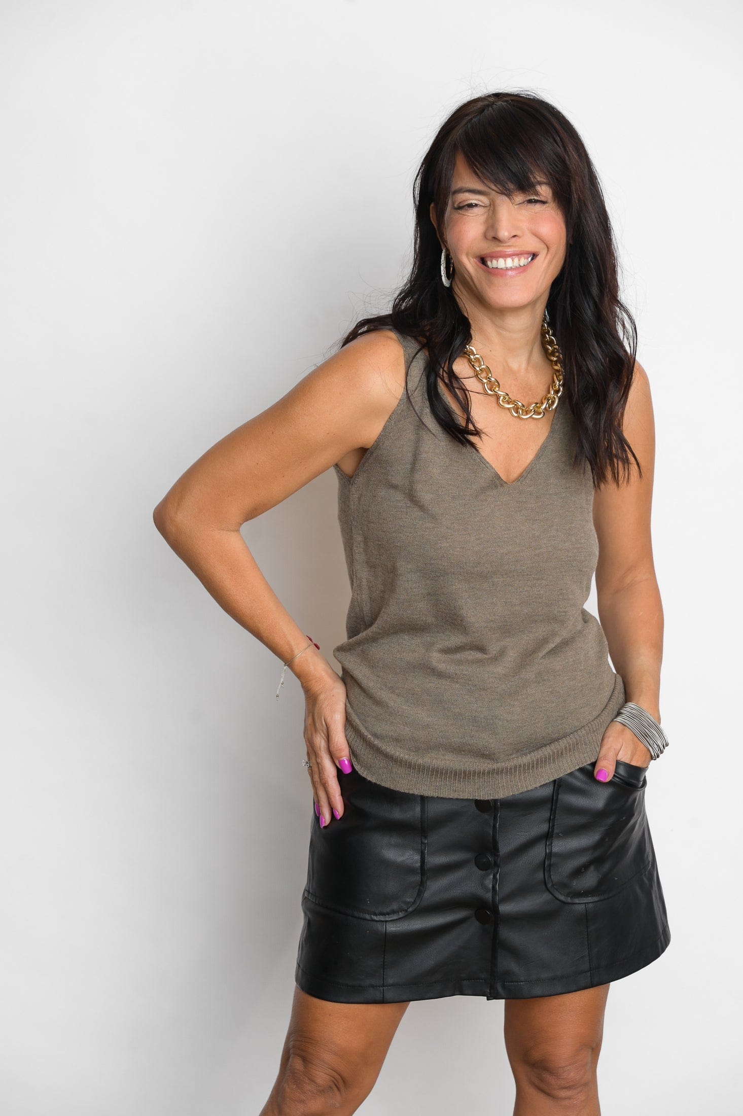 LEMNOS גופיית סריג חום image 7