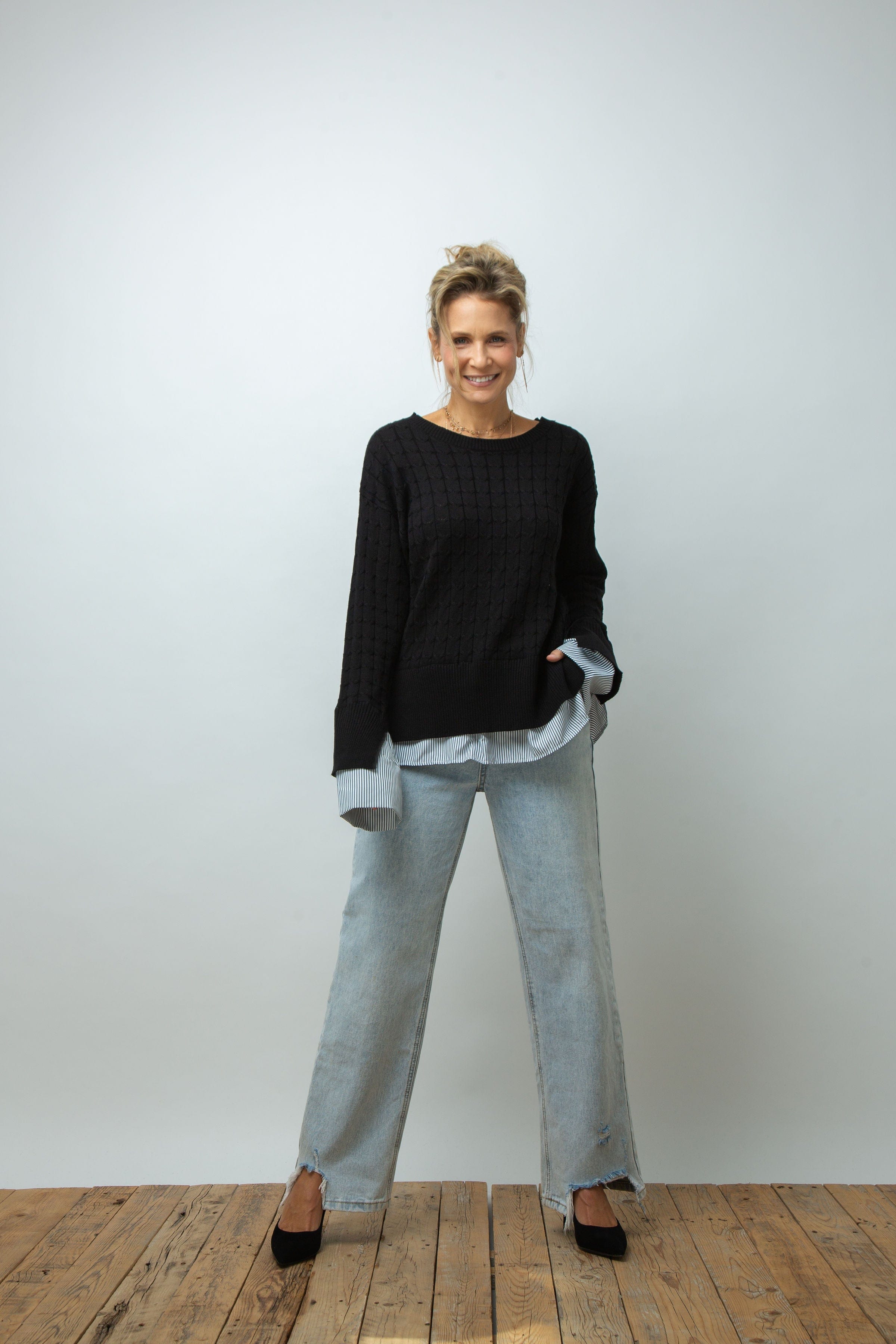 ST.MORITZ סריג צמות חולצה שחור image 6