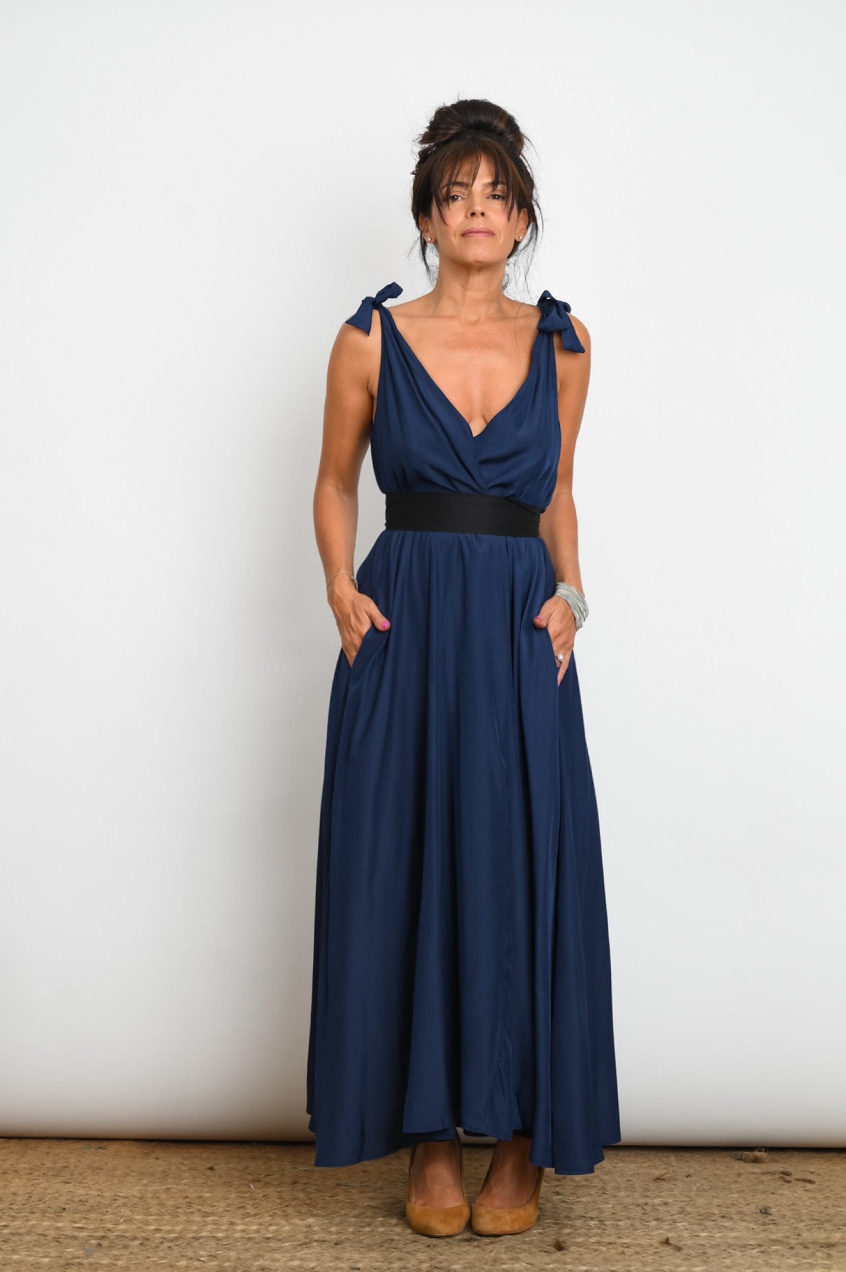 FLY  שמלה כחולה כתפיות קשירה image 1