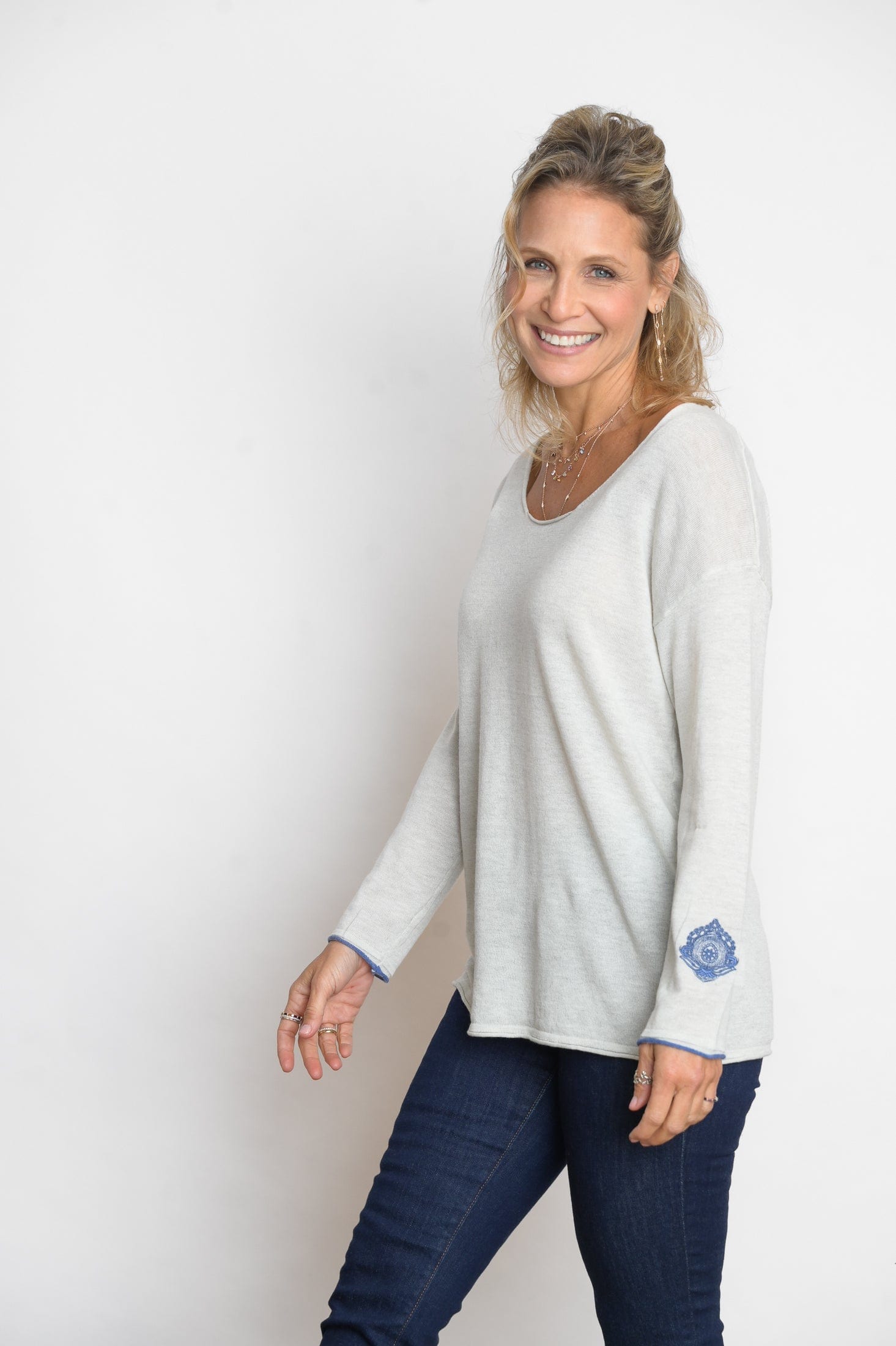 TILOS סריג כפתורים אפור לבן בהיר מלאנז׳ image 1