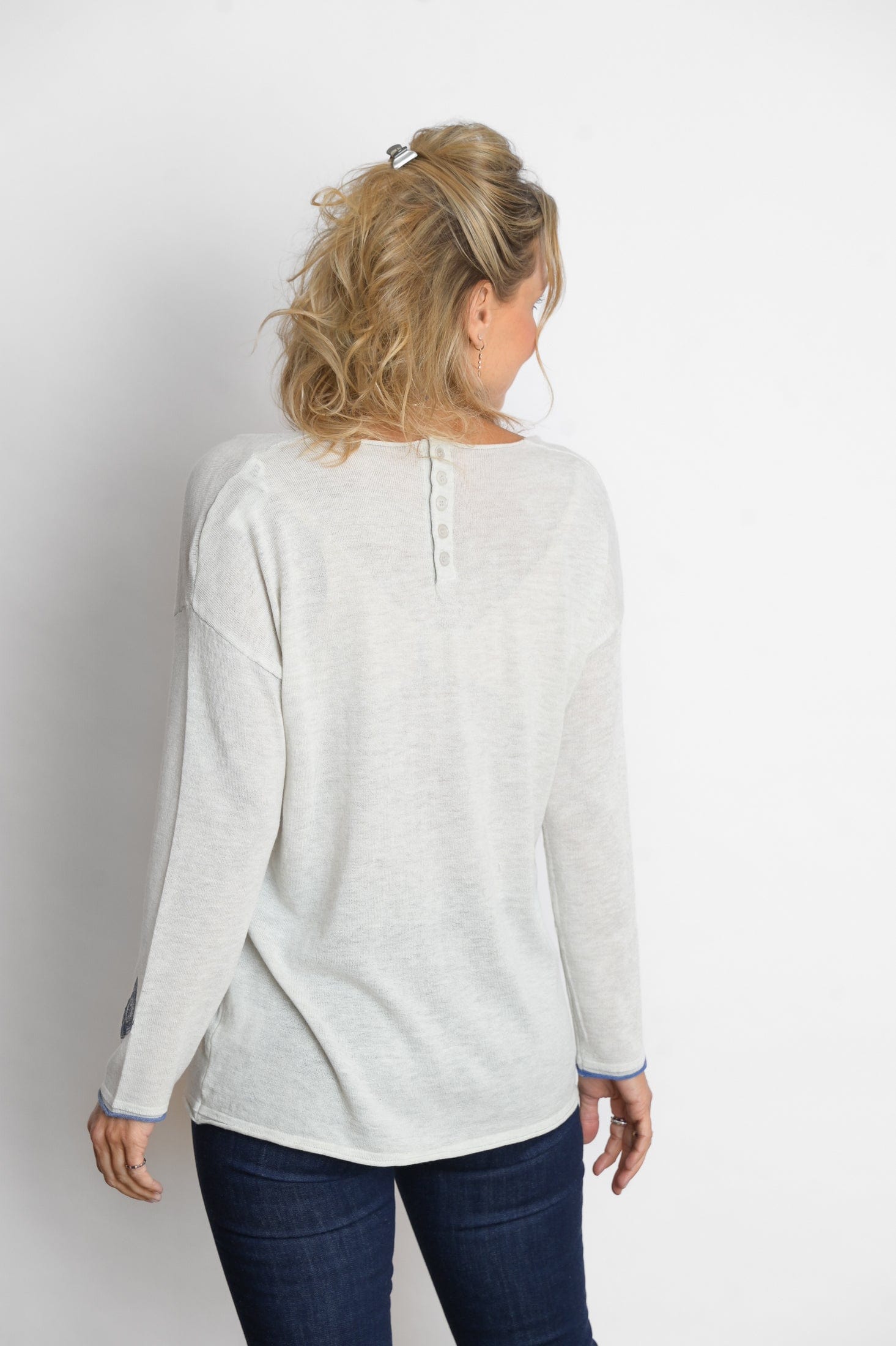 TILOS סריג כפתורים אפור לבן בהיר מלאנז׳ image 7