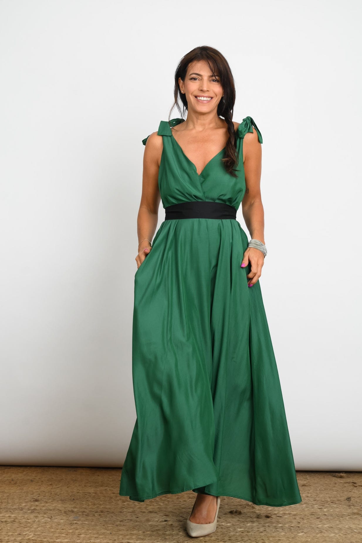 FLY  שמלה ירוקה כתפיות קשירה image 5