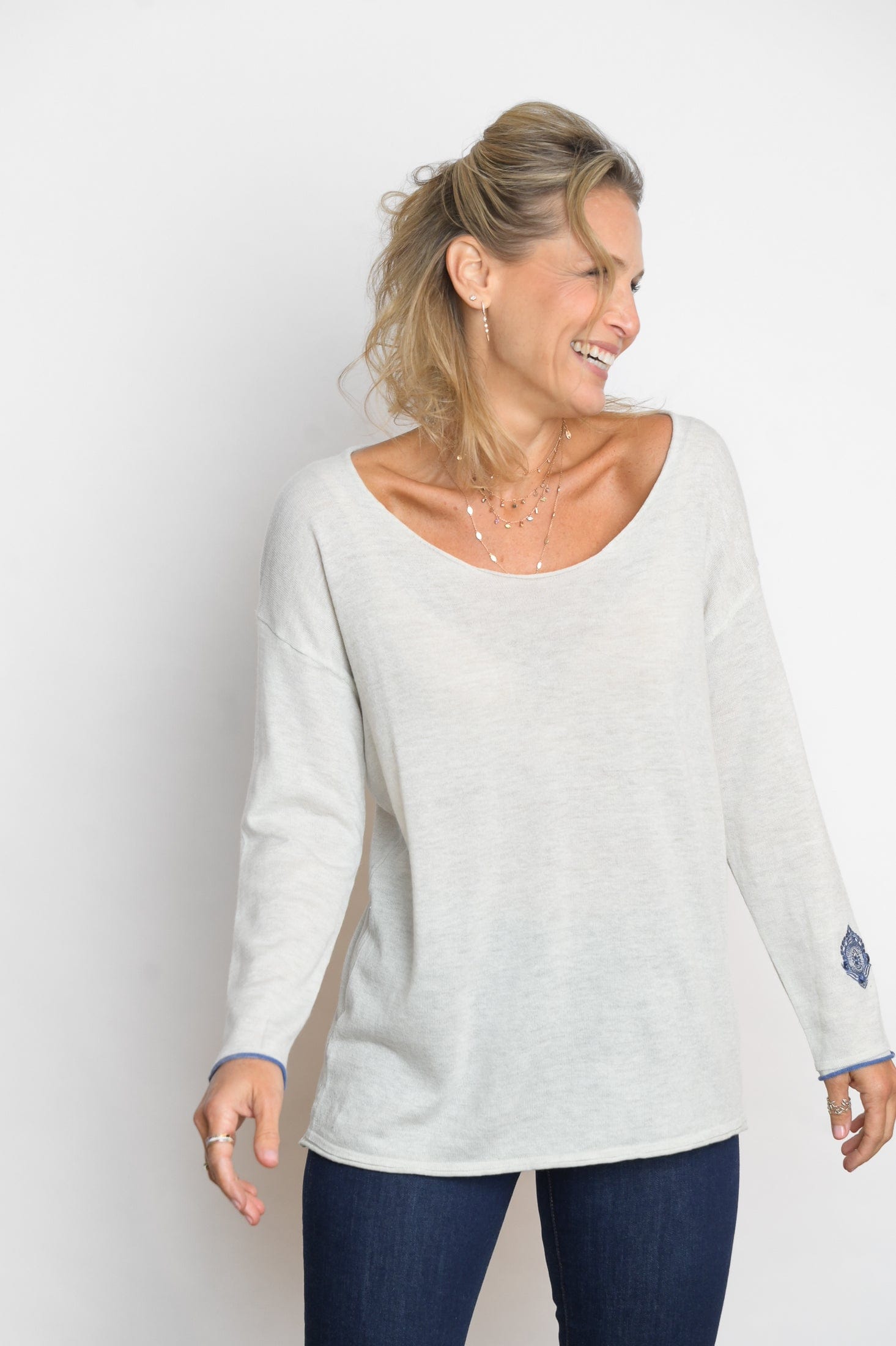 TILOS סריג כפתורים אפור לבן בהיר מלאנז׳ image 5