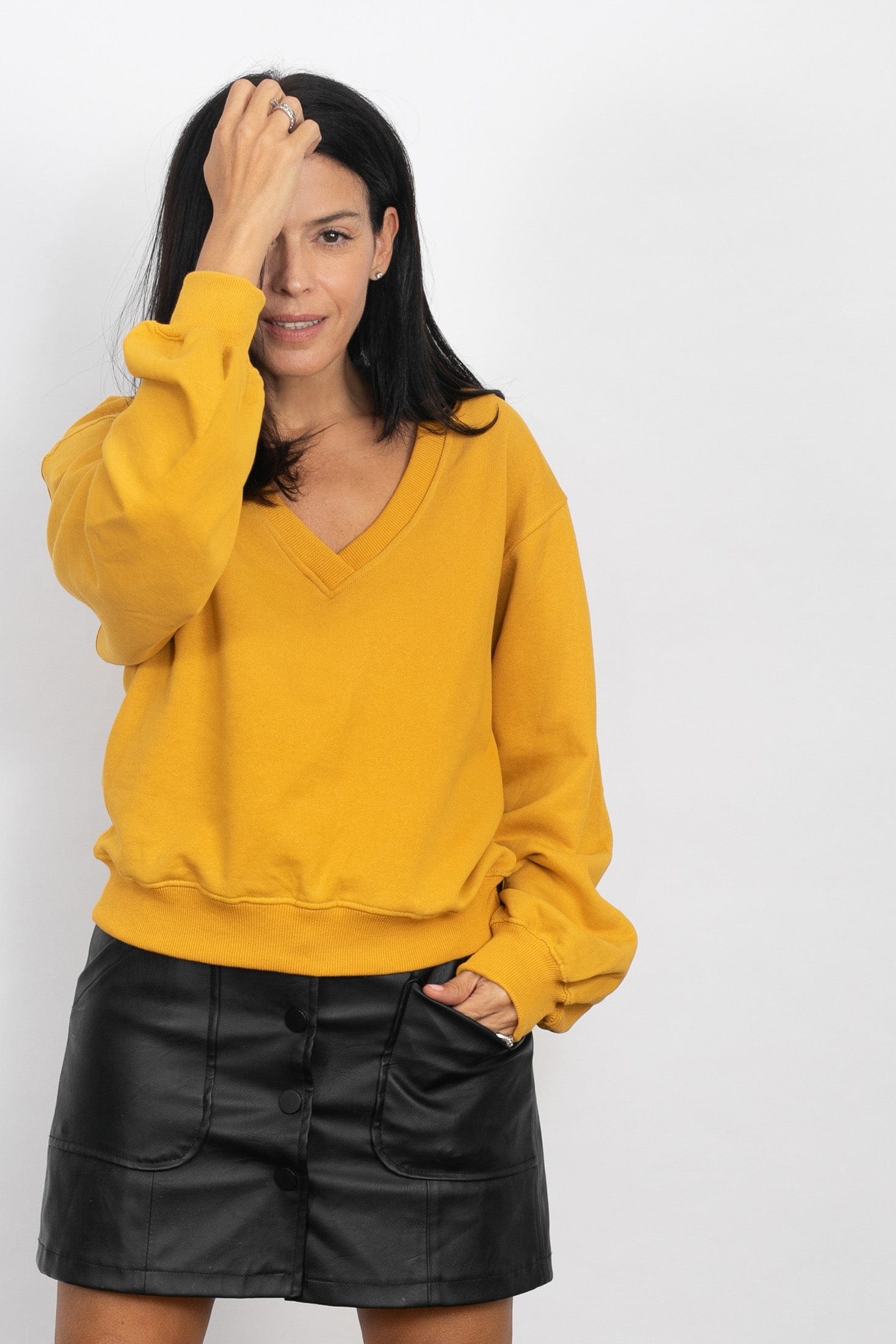 PEAR V  חולצת טרנינג חרדל image 3