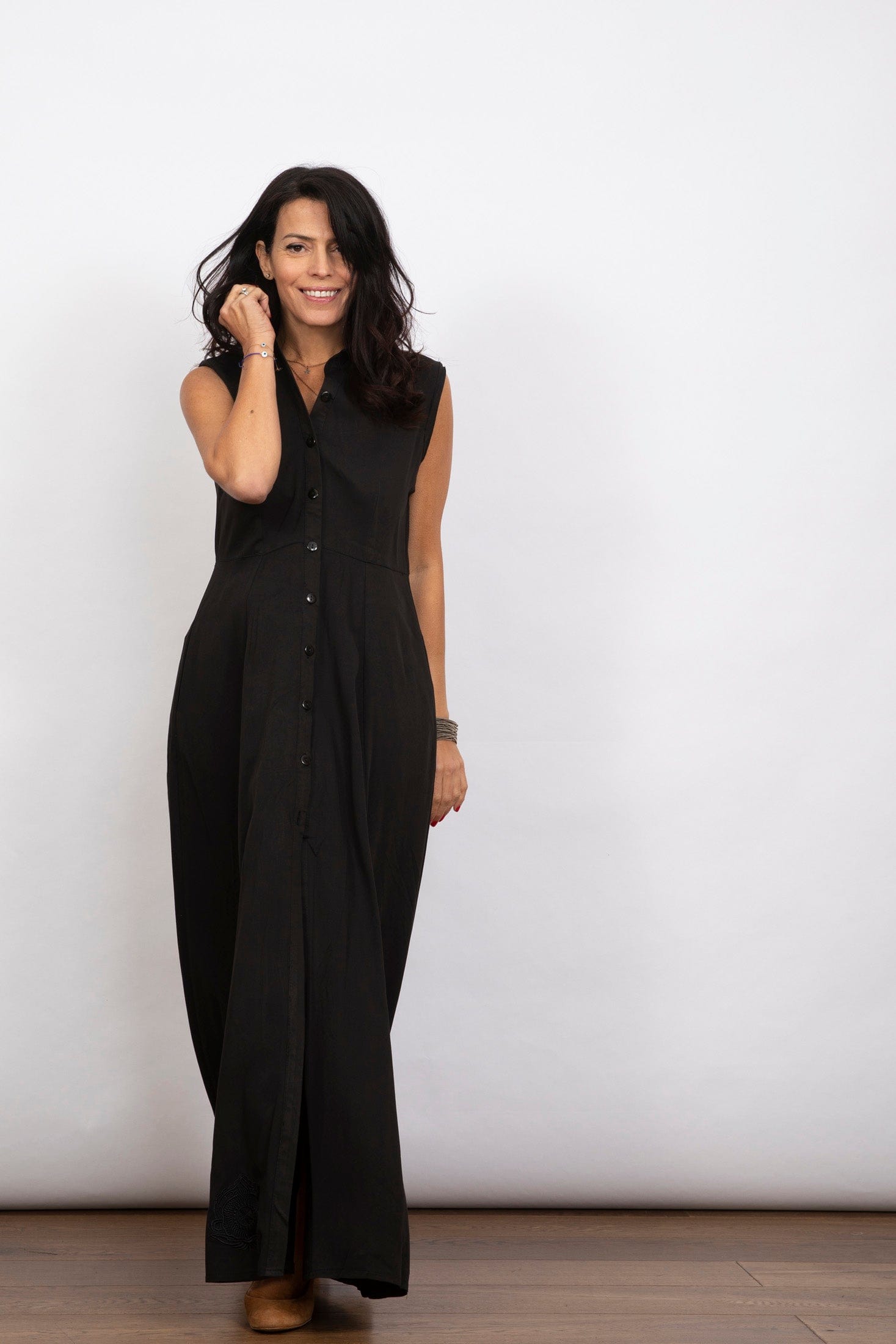 LIMA שמלה שחורה מקסי כפתורים image 6