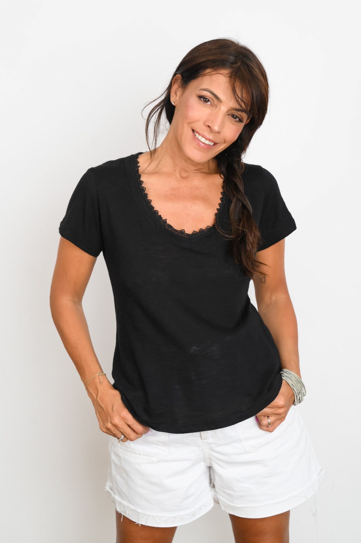 KOR V חולצה תחרה צרה שחור image 0