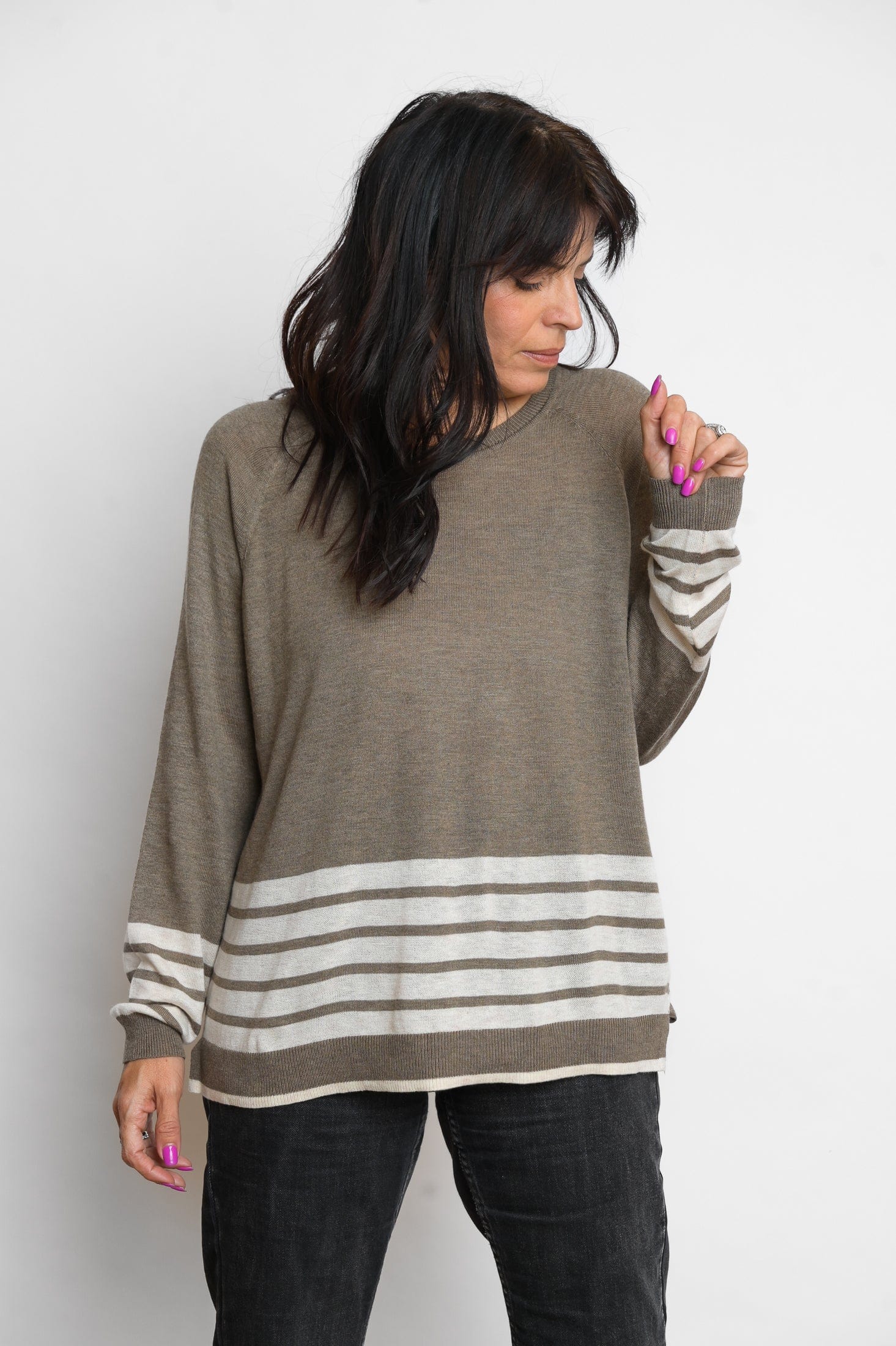 ARKI סריג פסים חום לבן image 5