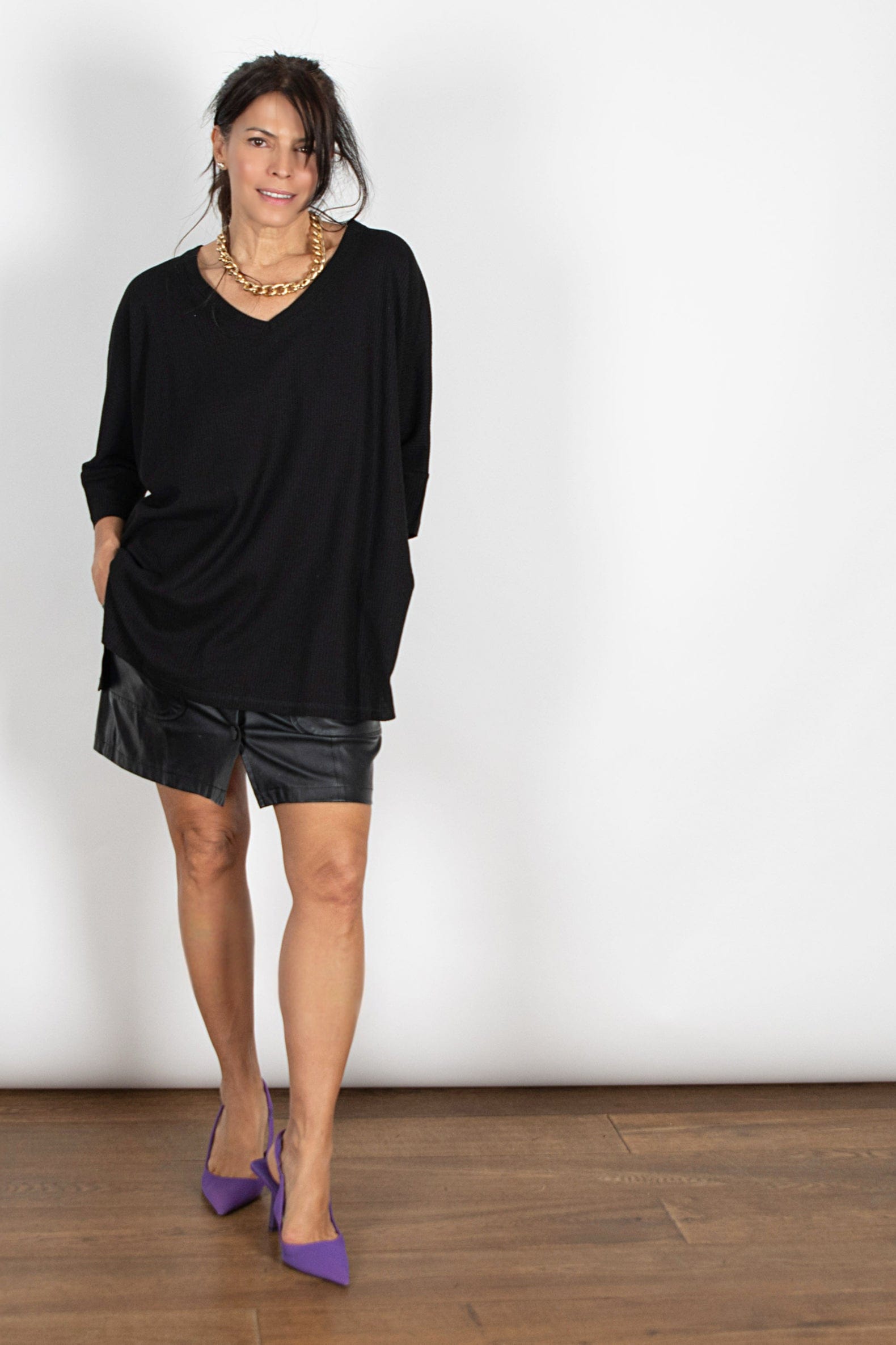 BABL חולצת אוברסייז שחורה וופל image 1