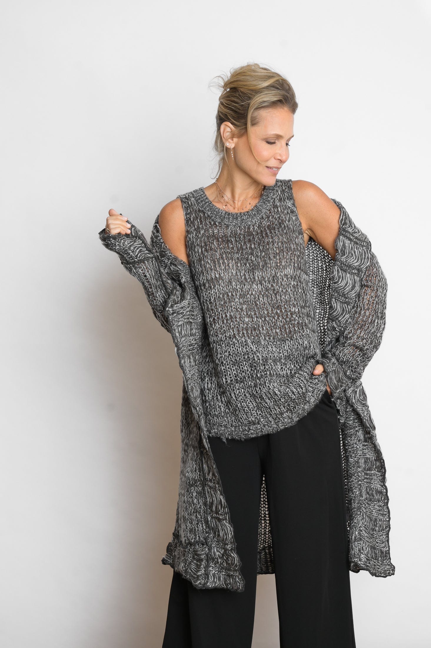 LOS אפודה שחור לבן סריג image 5