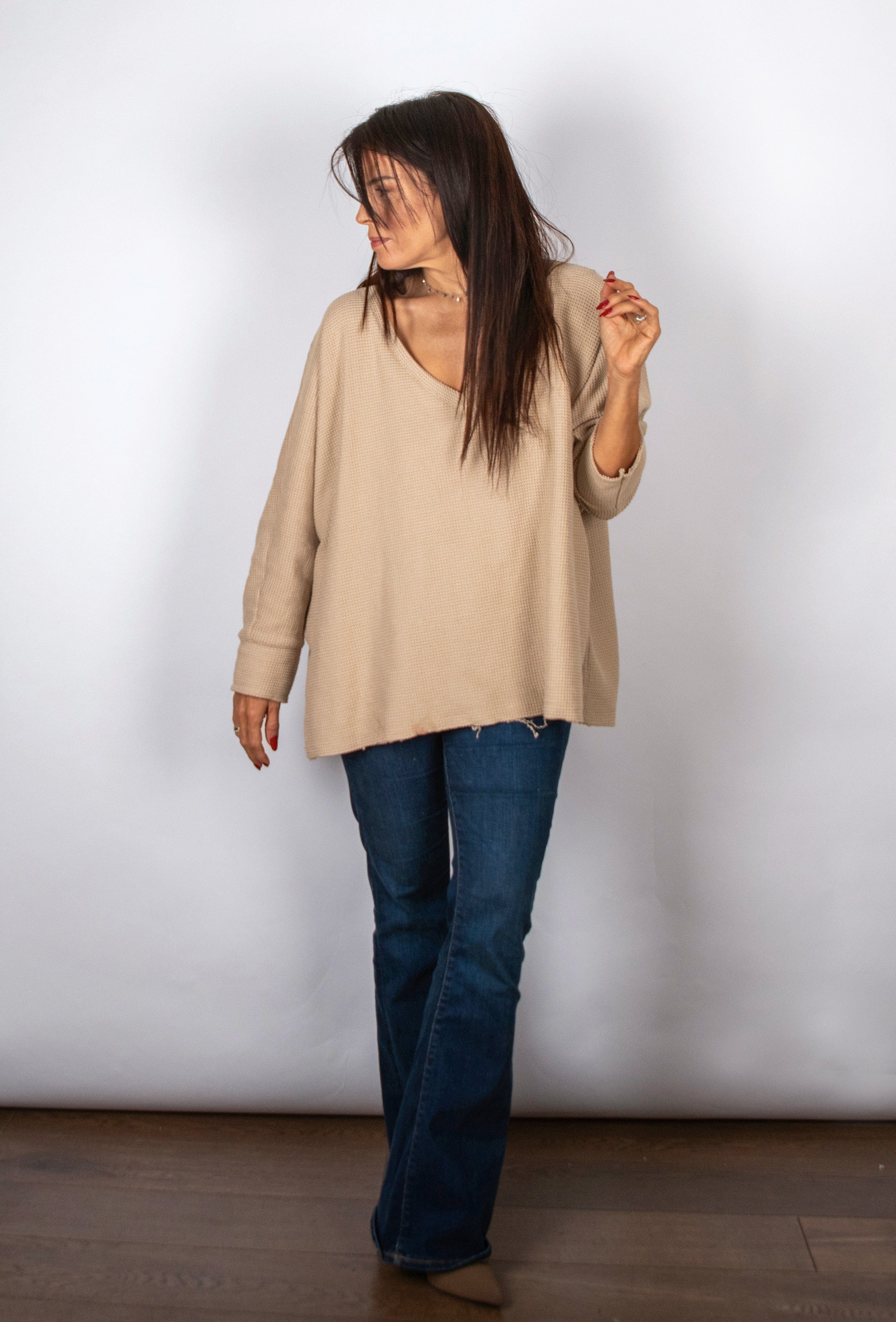 RIKI חולצת אוברסייז וופל image 4