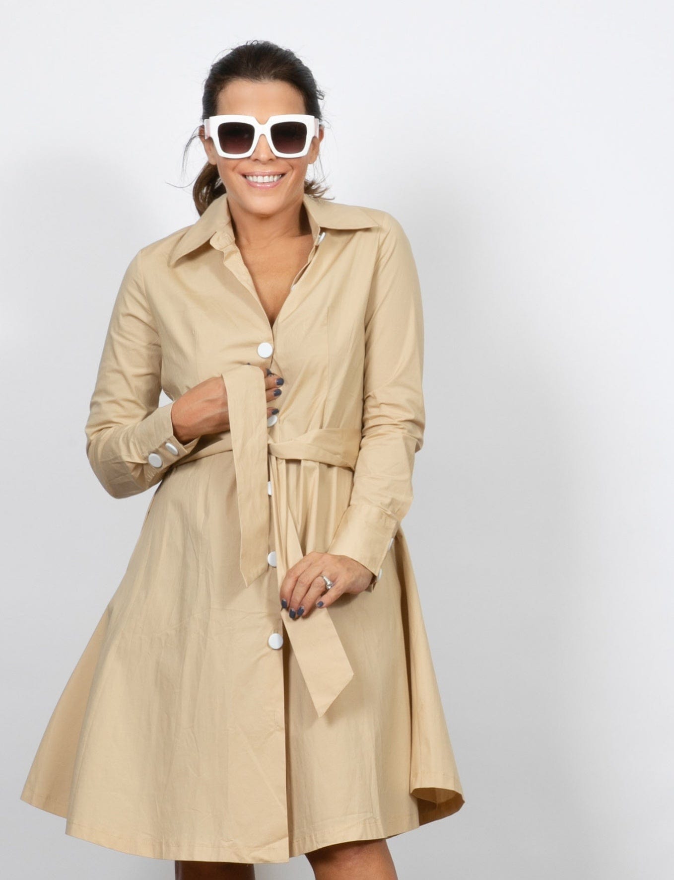 SABIA שמלת מיני כפתורים קאמל image 1