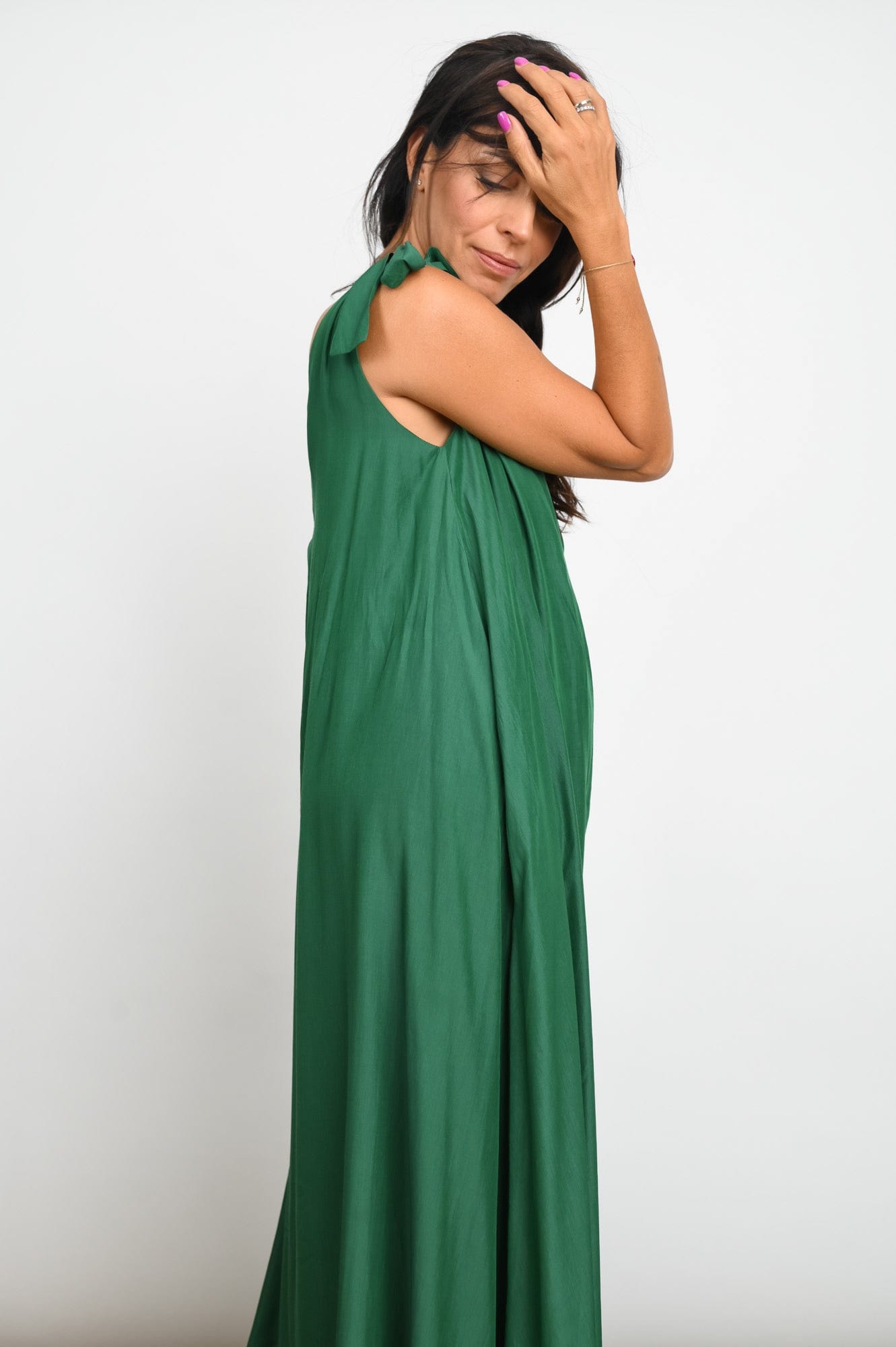 FLY  שמלה ירוקה כתפיות קשירה image 9