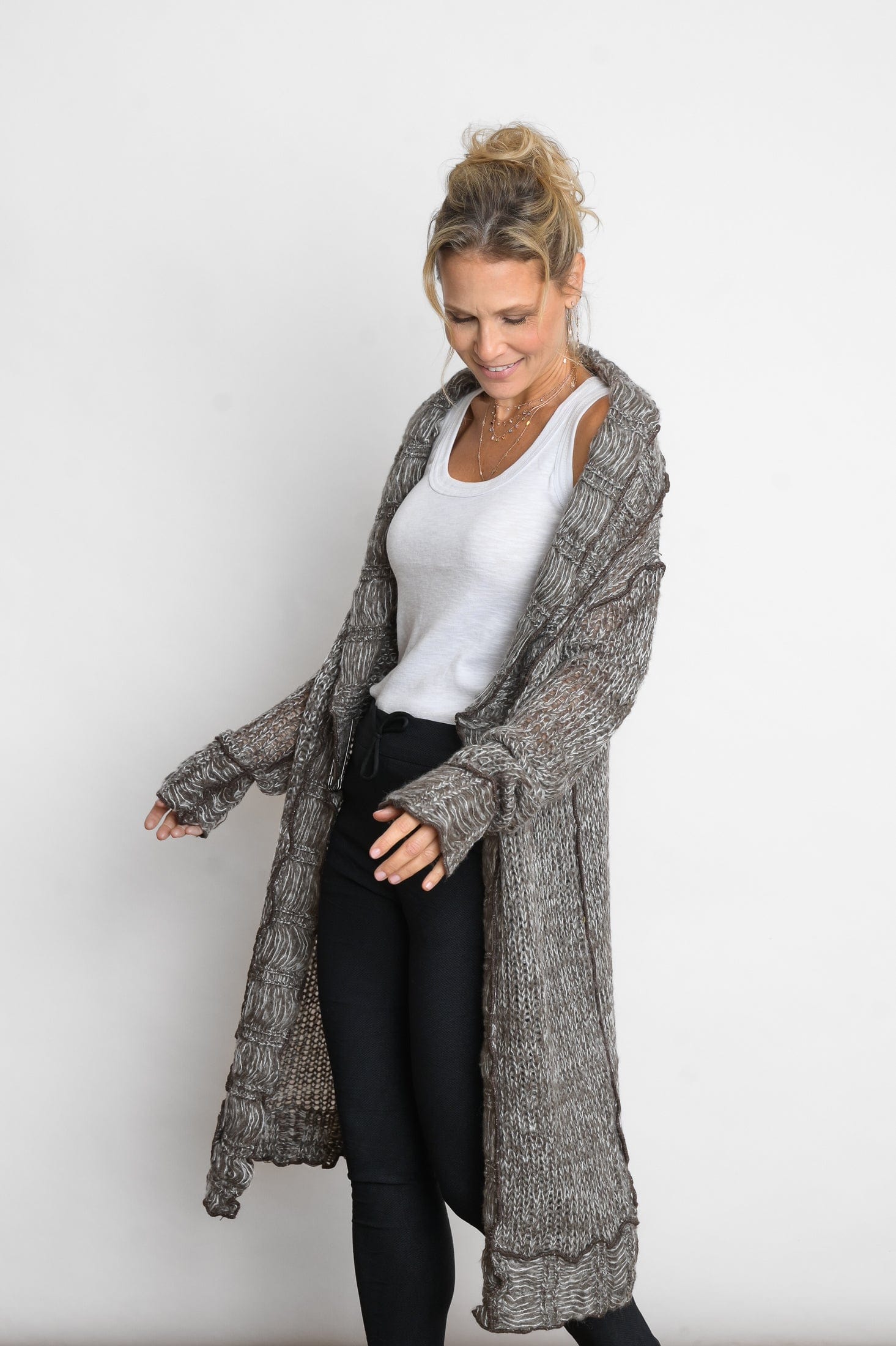 PAROS עליונית סרוגה זית/ חום לבן image 5