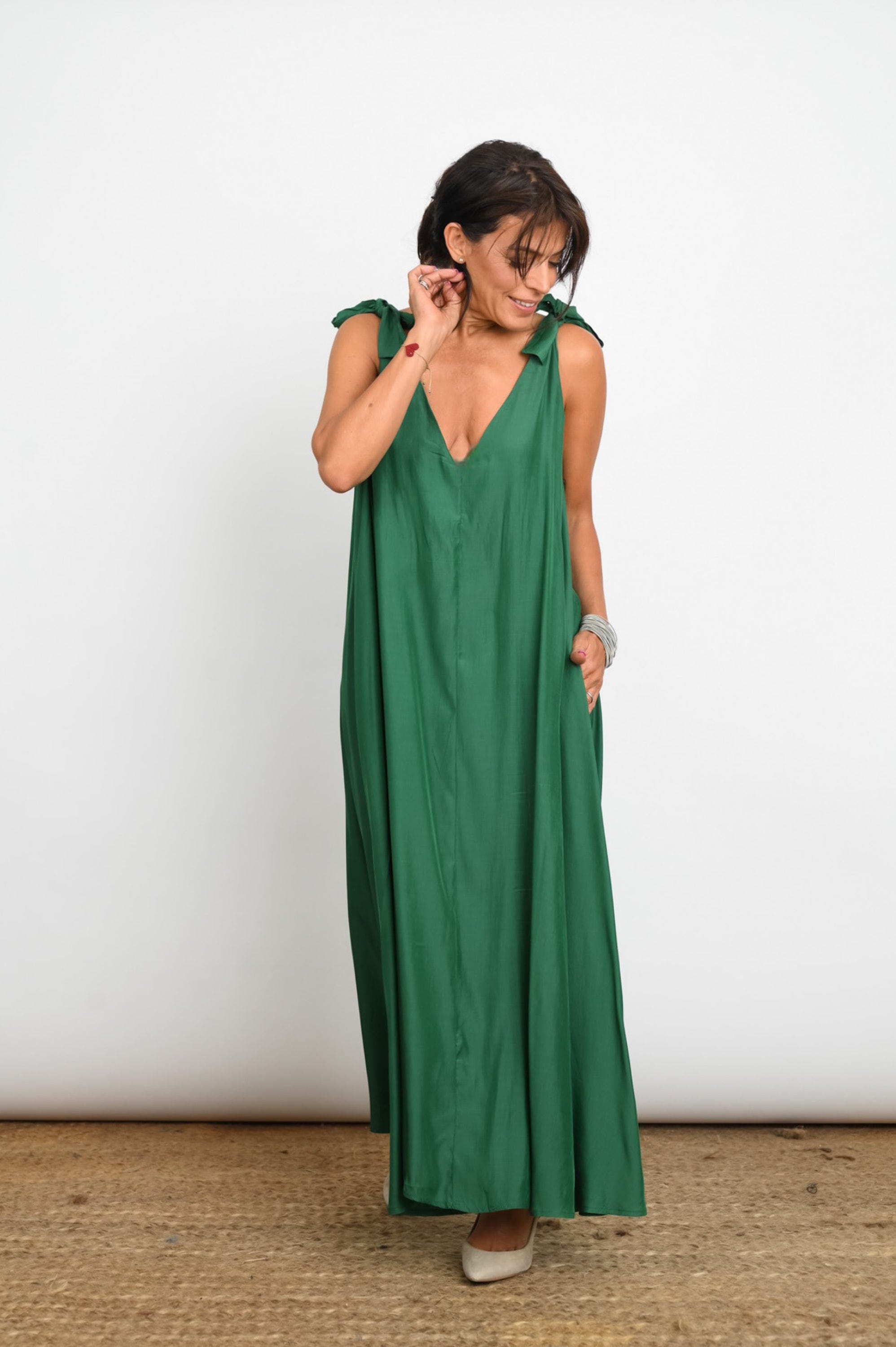 FLY  שמלה ירוקה כתפיות קשירה image 10