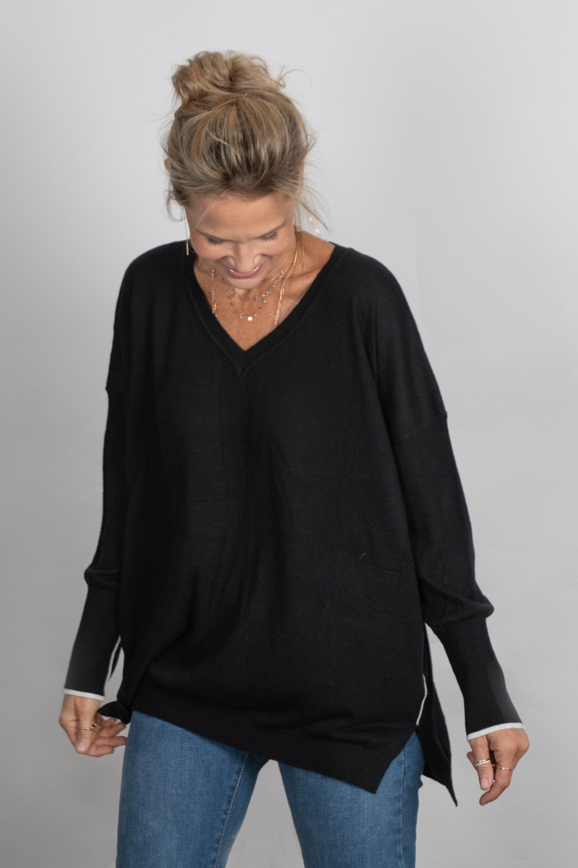 LENNOX  V סריג אוברסייז שחור image 0