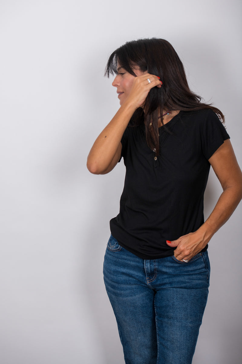 SISLEY  חולצת כפתורים שחורה