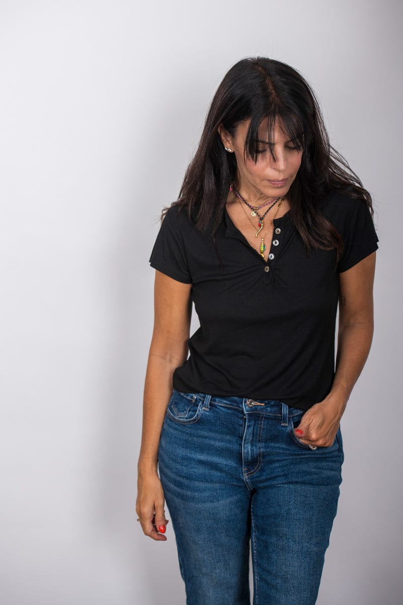 SISLEY חולצת כפתורים שחורה