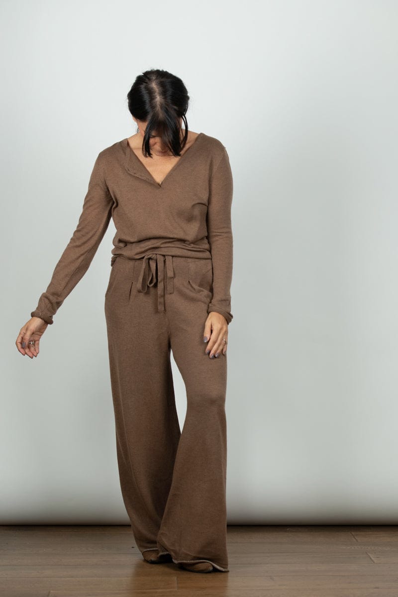 STILL מכנס סריג חום