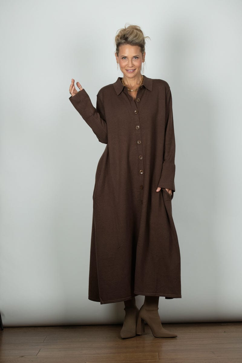 WHISPER שמלת סריג חומה