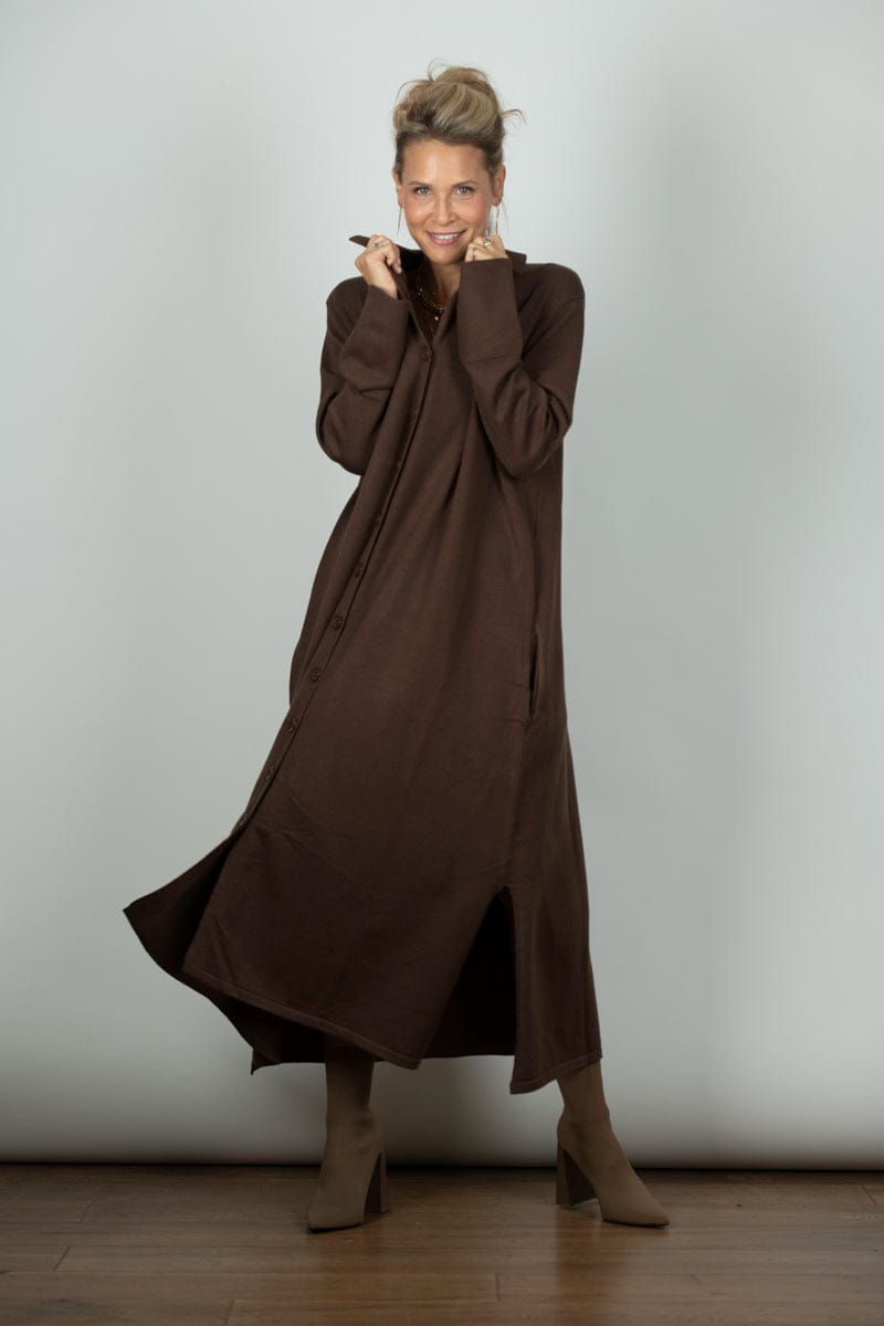 WHISPER שמלת סריג חומה