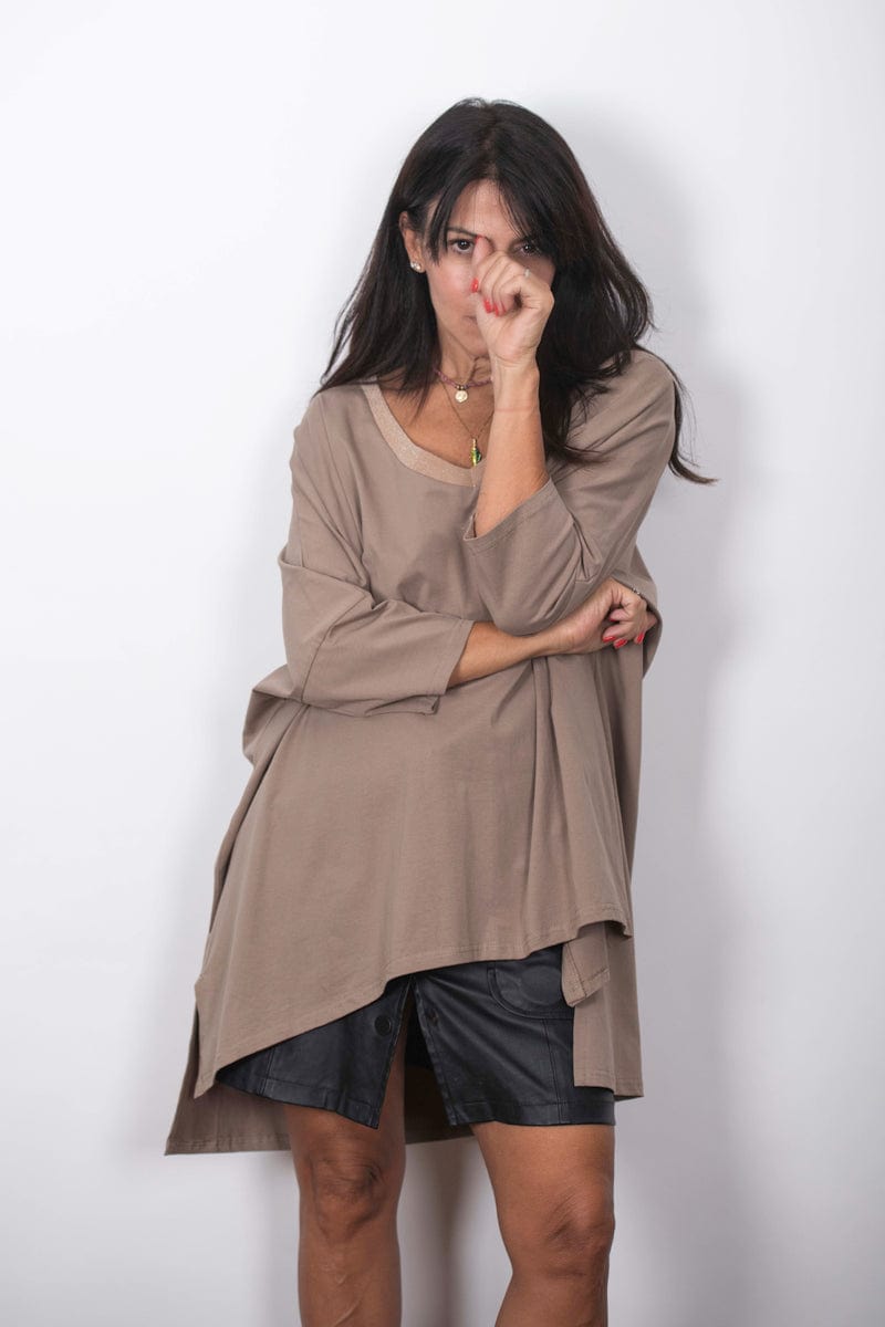 SHIN V חולצה קאמל אוברסייז