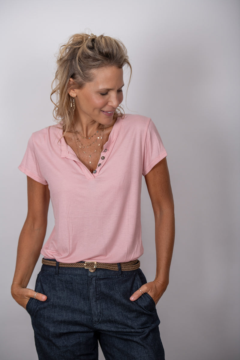 SISLEY חולצת כפתורים ורודה