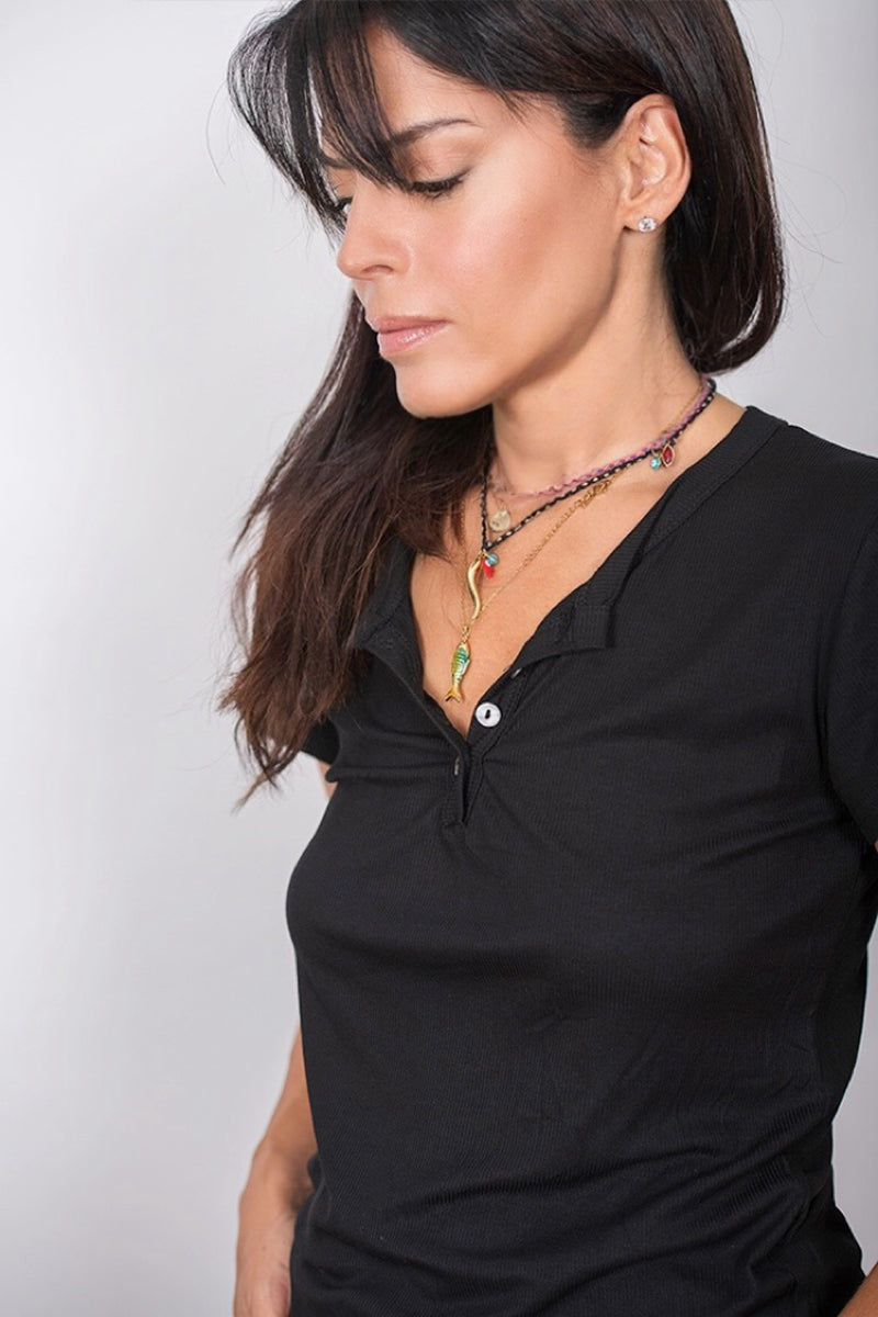 SISLEY  חולצת כפתורים שחורה